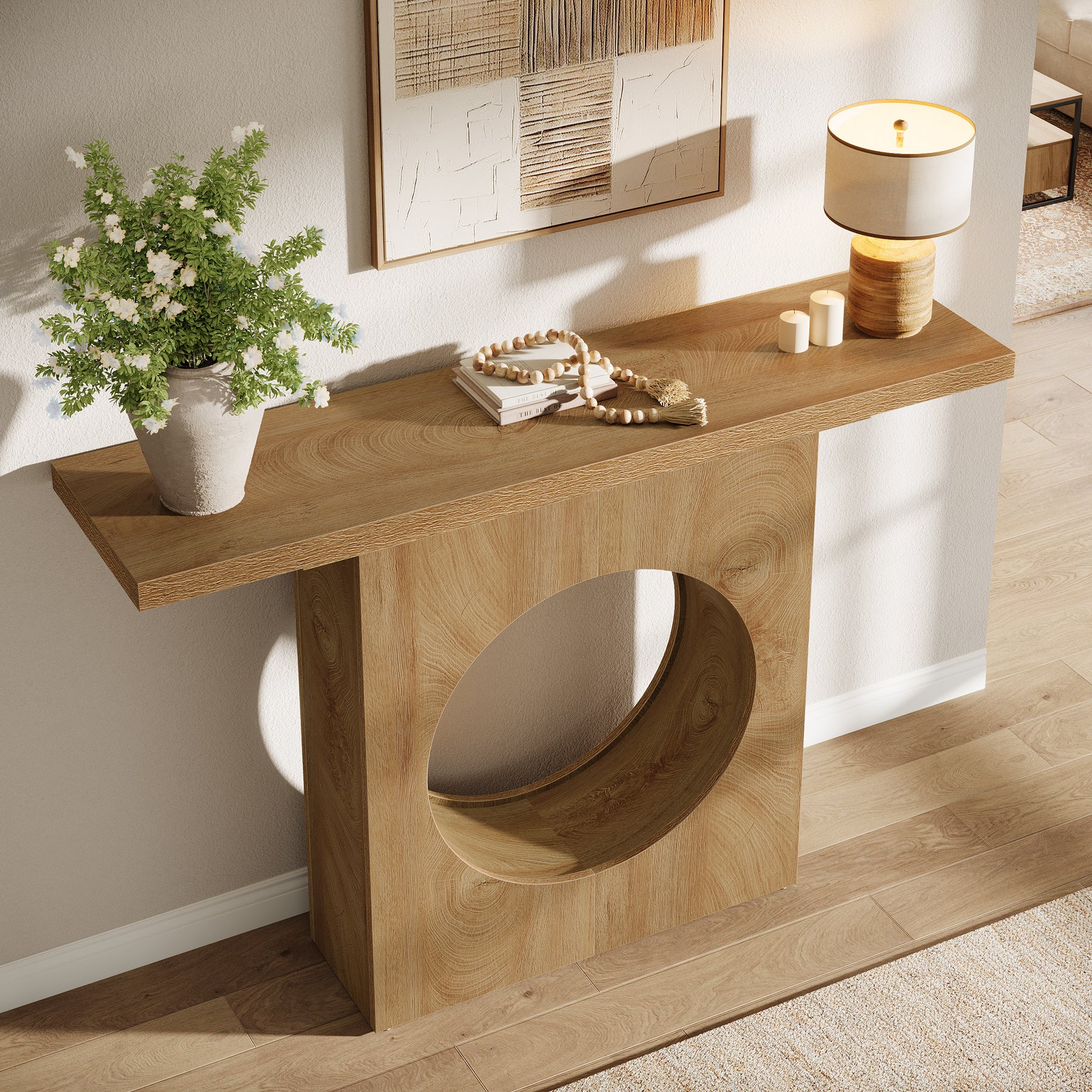 41.3-Inch Farmhouse Console Table, Narrow Entryway Table with Round Hole Design