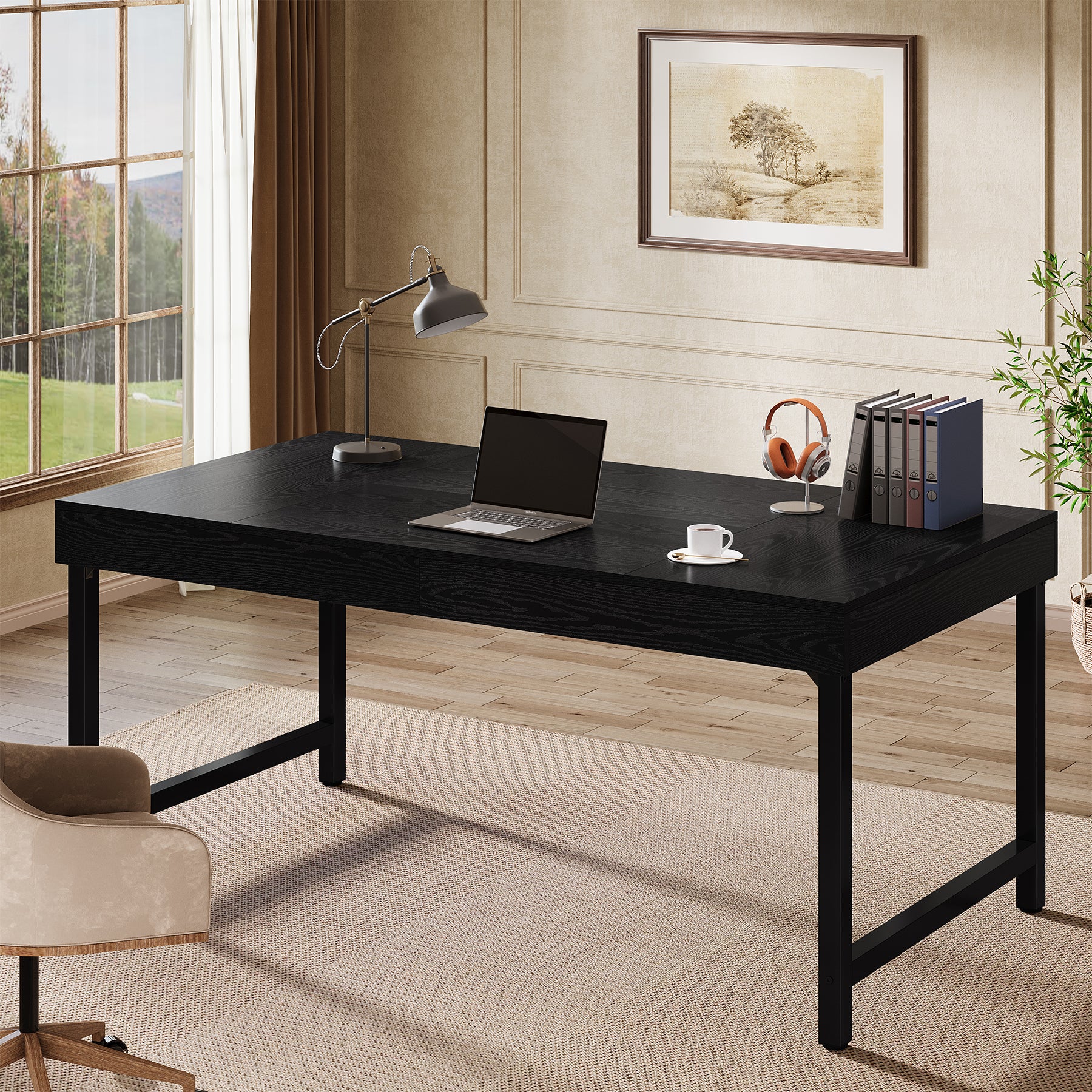 55" Industrial Executive Desk - Rustic Office Desk with Metal Legs, Study & Conference Workstation