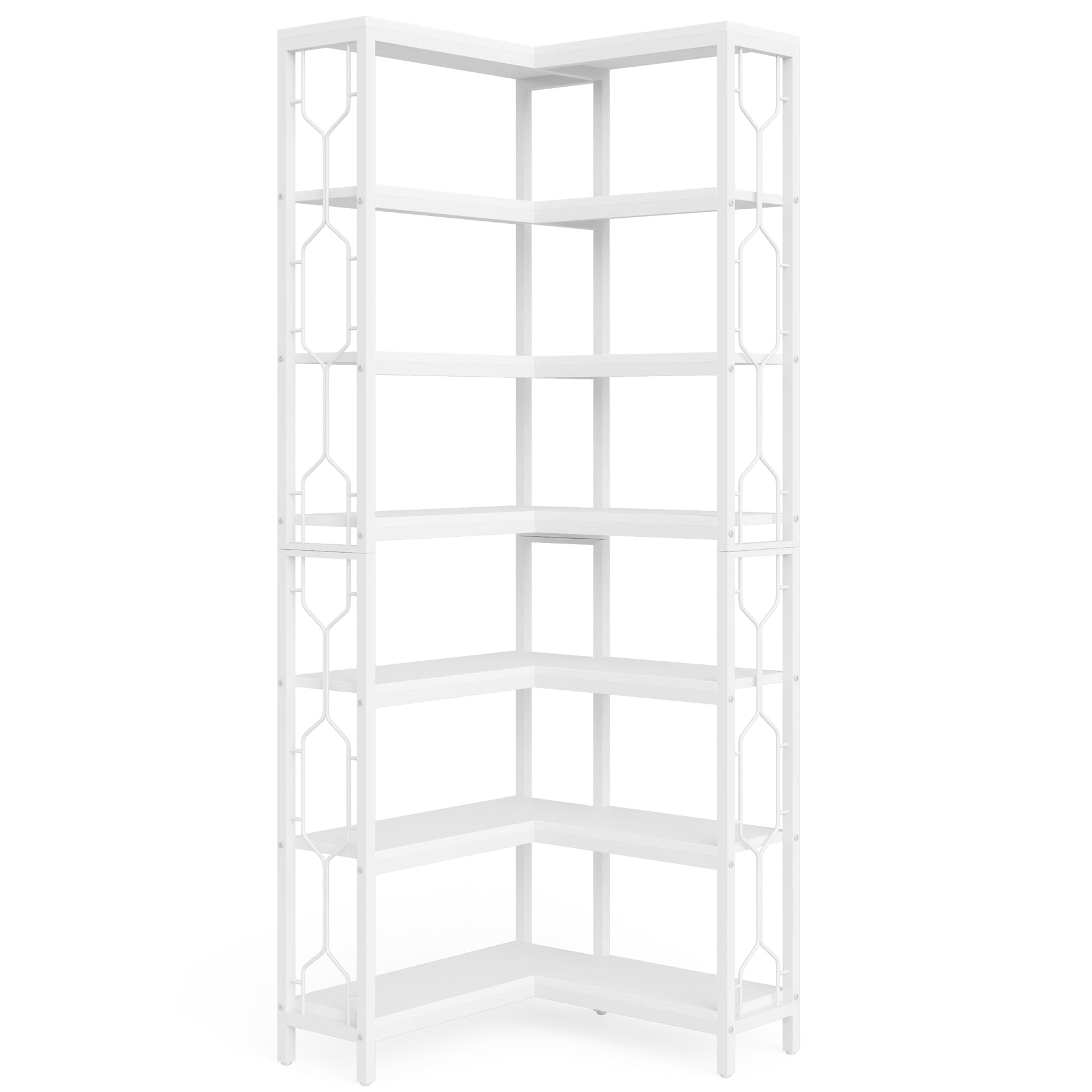78.7-Inch 7-Tier Corner Bookcase with Hexagon-Pattern Side Panels, Tall Display Unit for Living Room