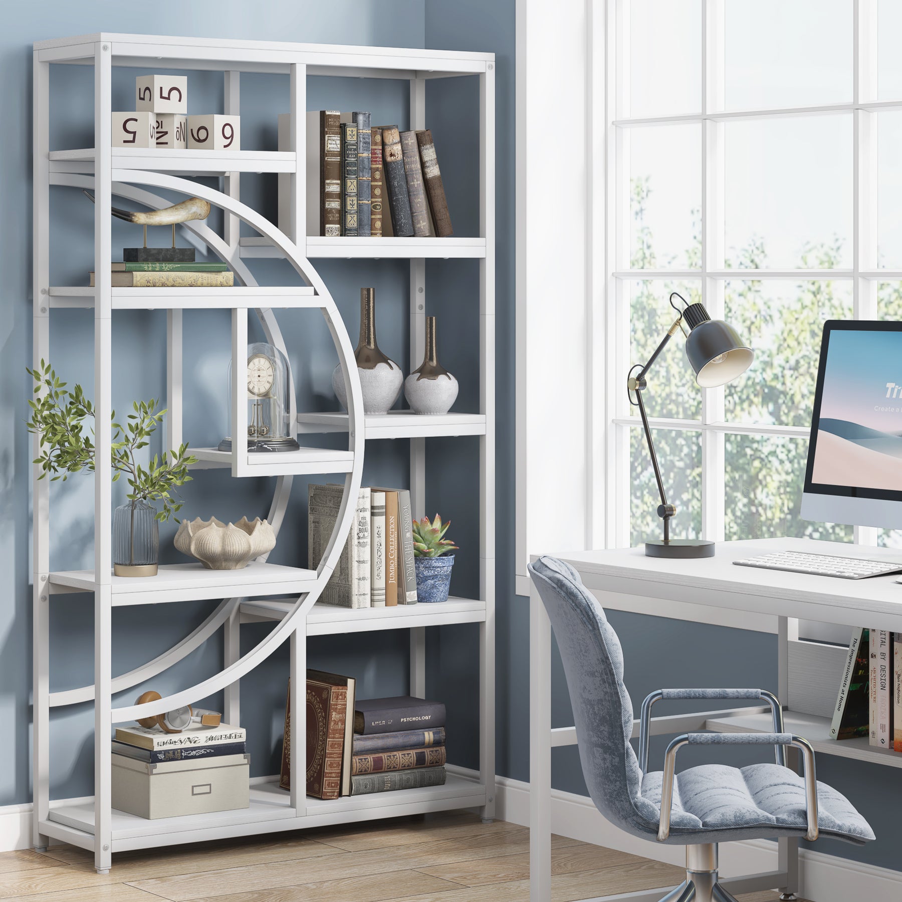 37.4 Inch 5-Tier Industrial Bookshelf for Living Room, Bedroom, Home Office