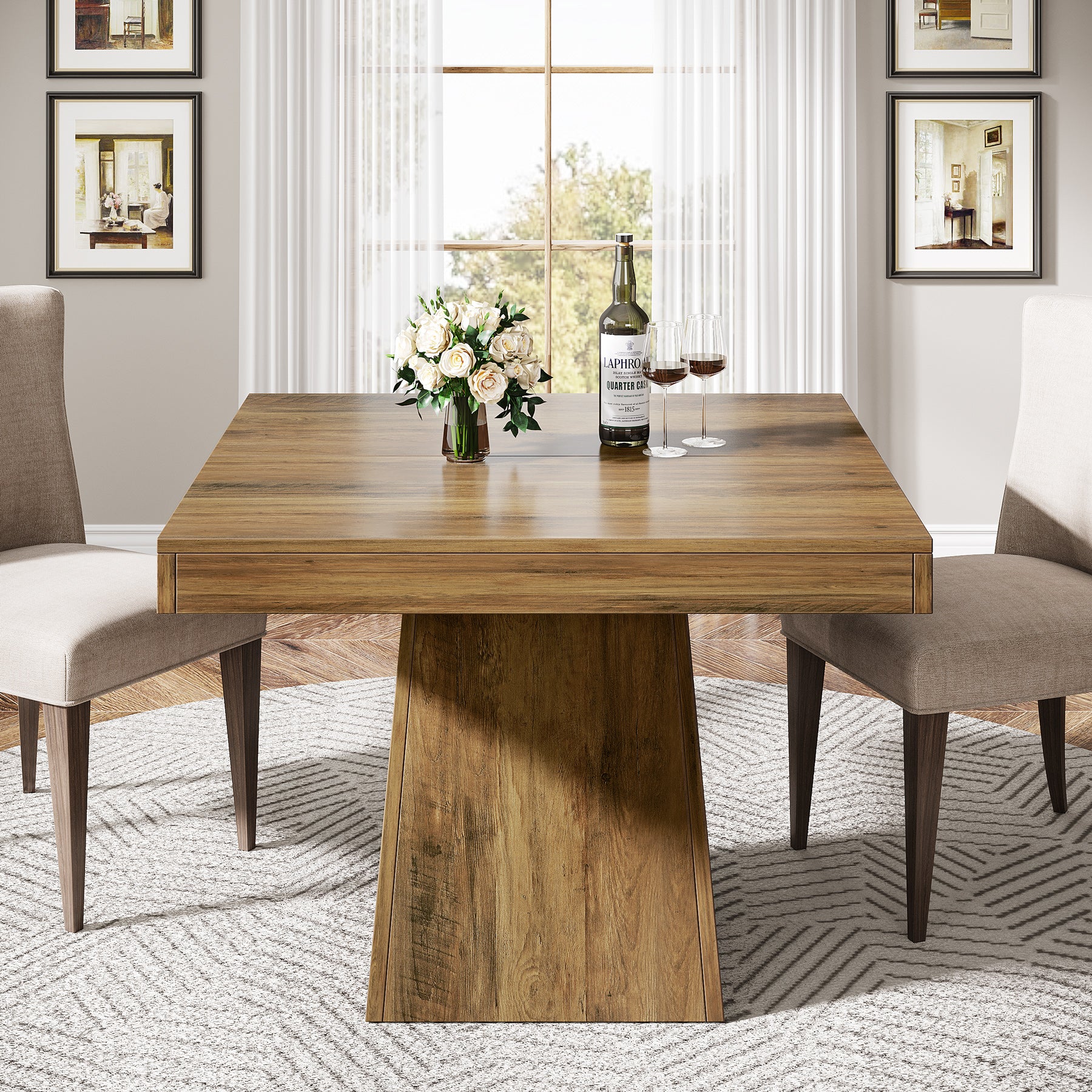 Tribesigns 31.5-Inch Square Dining Table for 4 with Pedestal Base, Farmhouse Kitchen Table