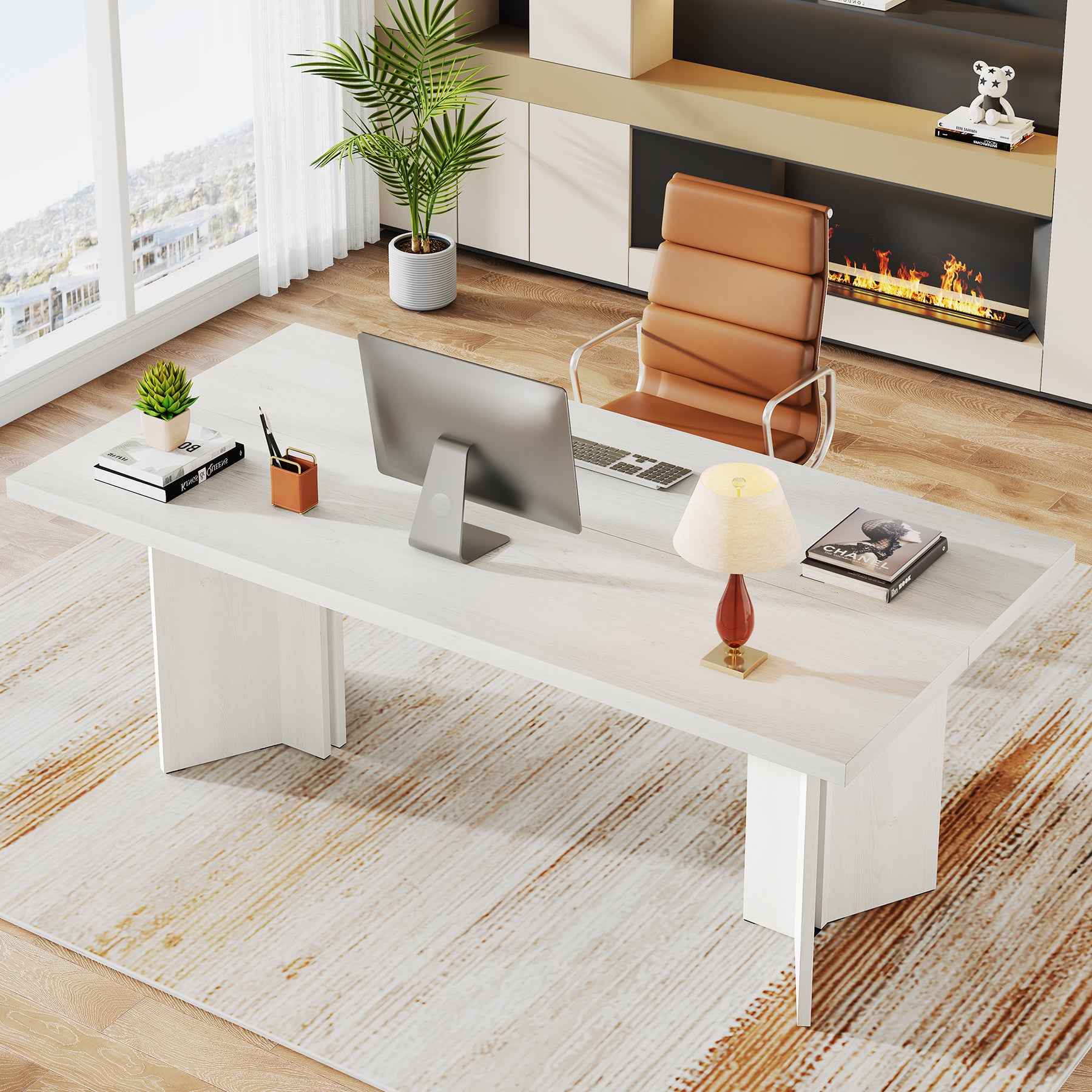 63" Wood Executive Desk, Farmhouse Computer Desk with Large Tabletop