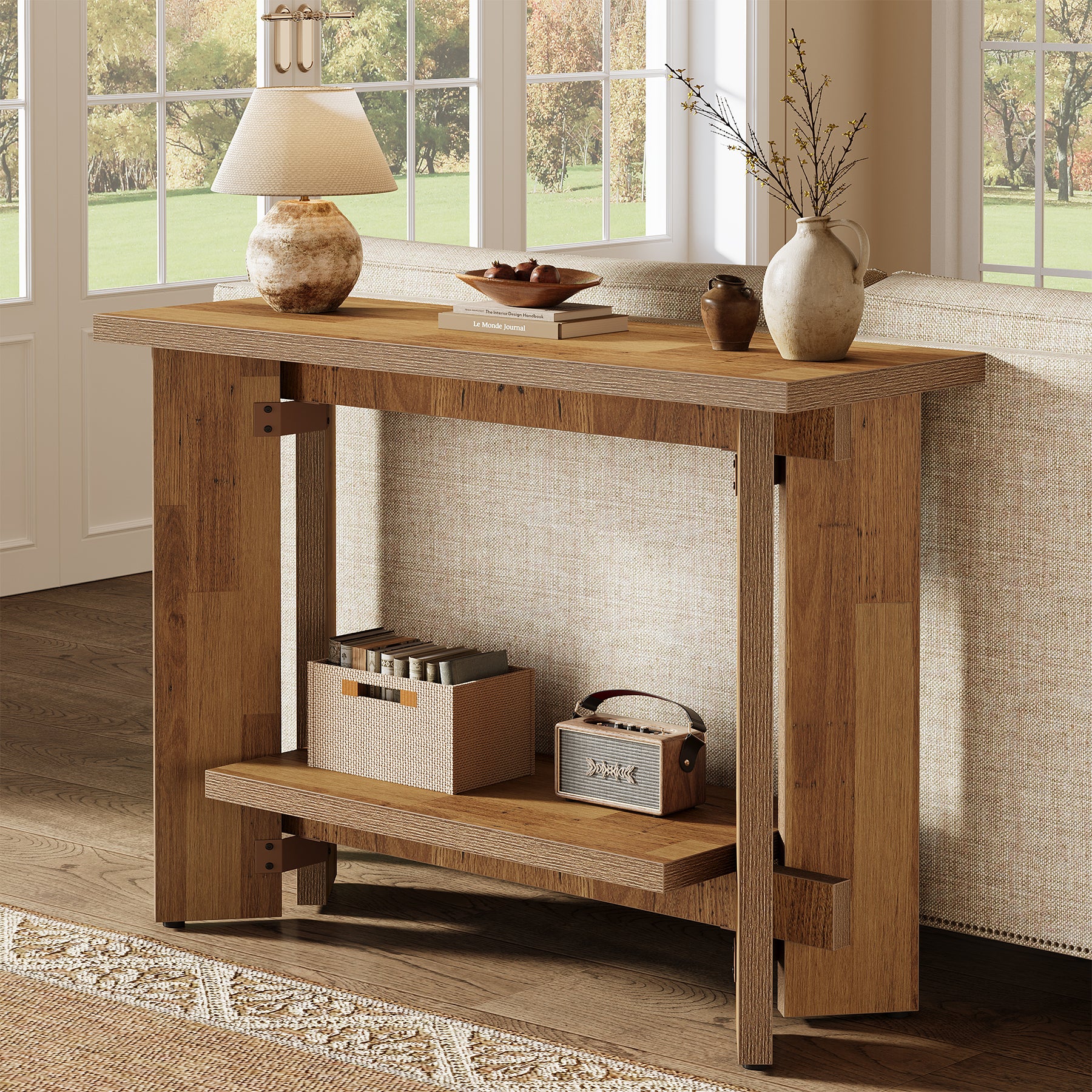 41" Rustic Console Sofa Table, Two-Tier Wooden Entryway Table with Storage Shelf for Hallway and Foyer