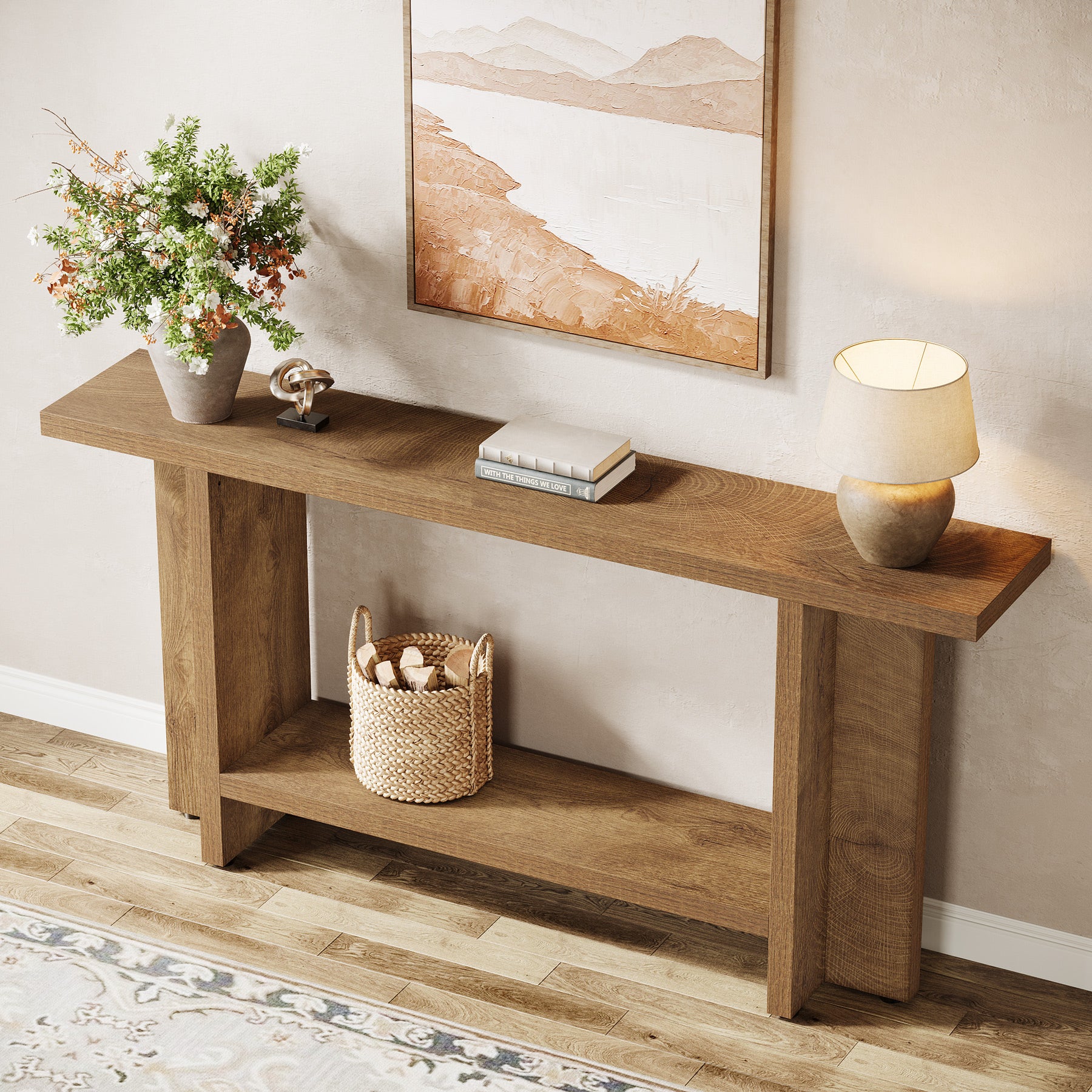 Tribesigns 59" Console Table, Farmhouse Sofa & Hallway Table with Double Storage