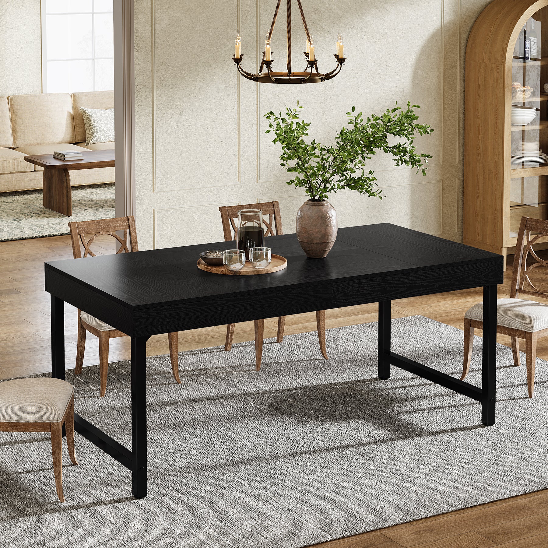 Tribesigns Industrial Farmhouse Dining Table, 55-Inch Rectangle with Heavy-Duty Metal Legs for 4-6 People