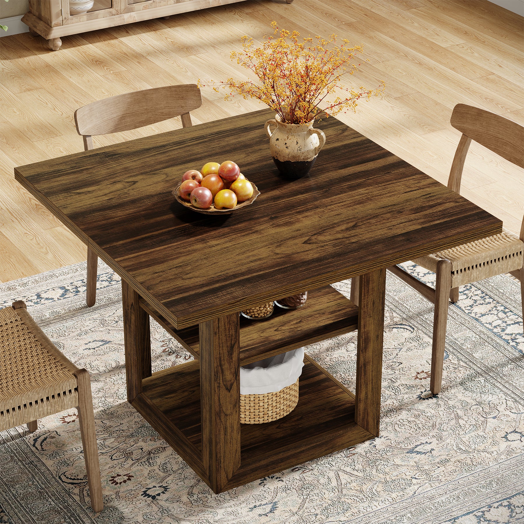 Tribesigns 31.5 Inch Square Dining Table for 4, Farmhouse Kitchen Table with Storage Shelf