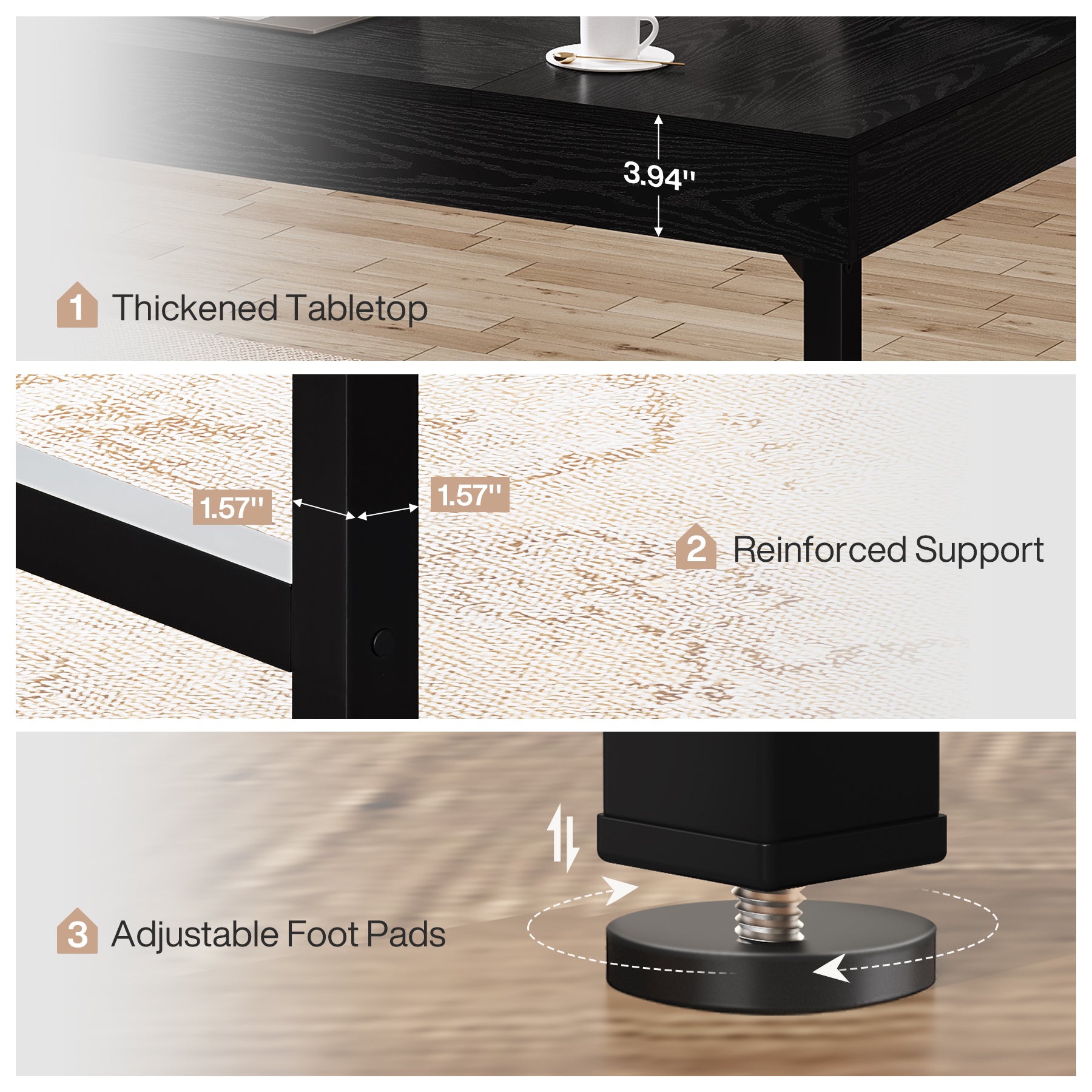 55" Industrial Executive Desk - Rustic Office Desk with Metal Legs, Study & Conference Workstation