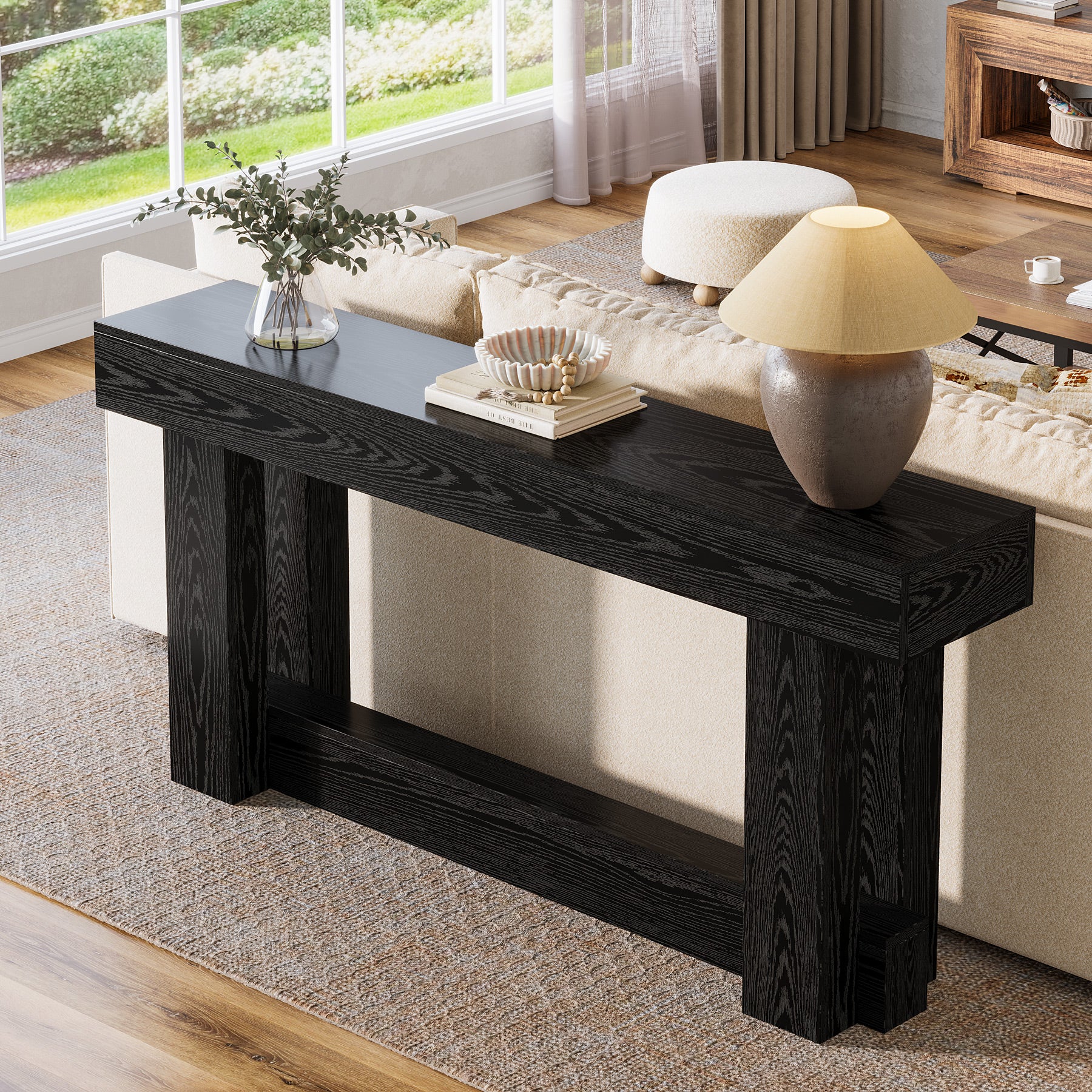 62.99 Inch Wood Console Table, 2-Tier Narrow Long Farmhouse Entryway Table