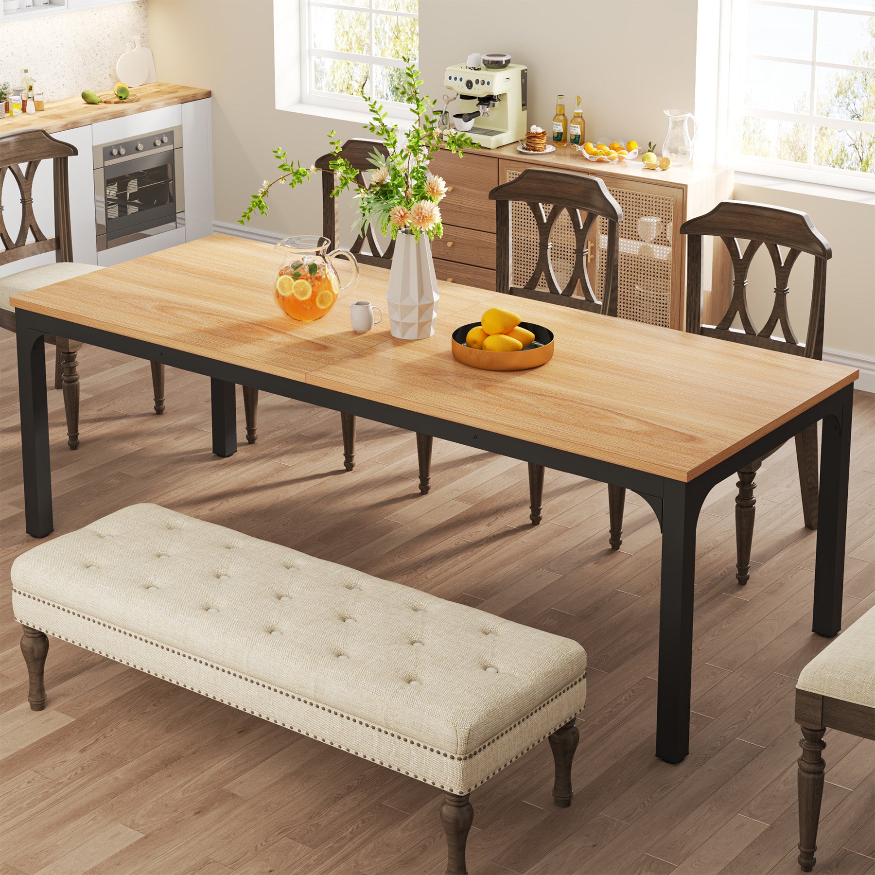 Rectangular Dining Table, 78 inch Long Kitchen Table for 6-8 People