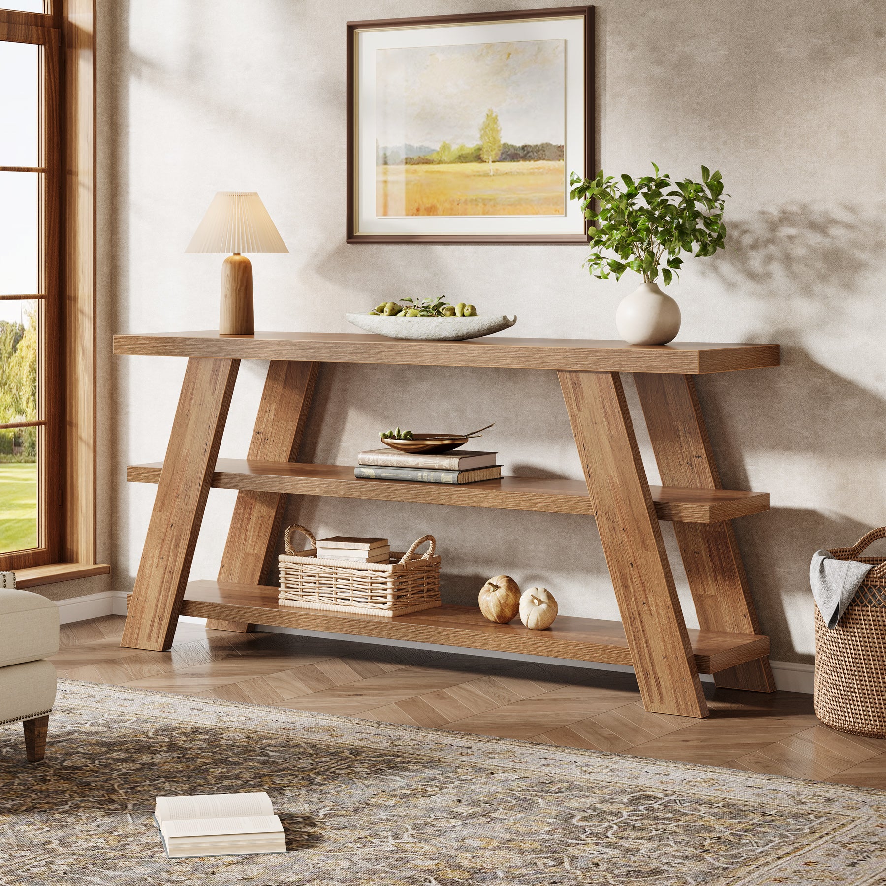 70.9" Farmhouse Console Table, 3-Tier Narrow Sofa Table with Storage