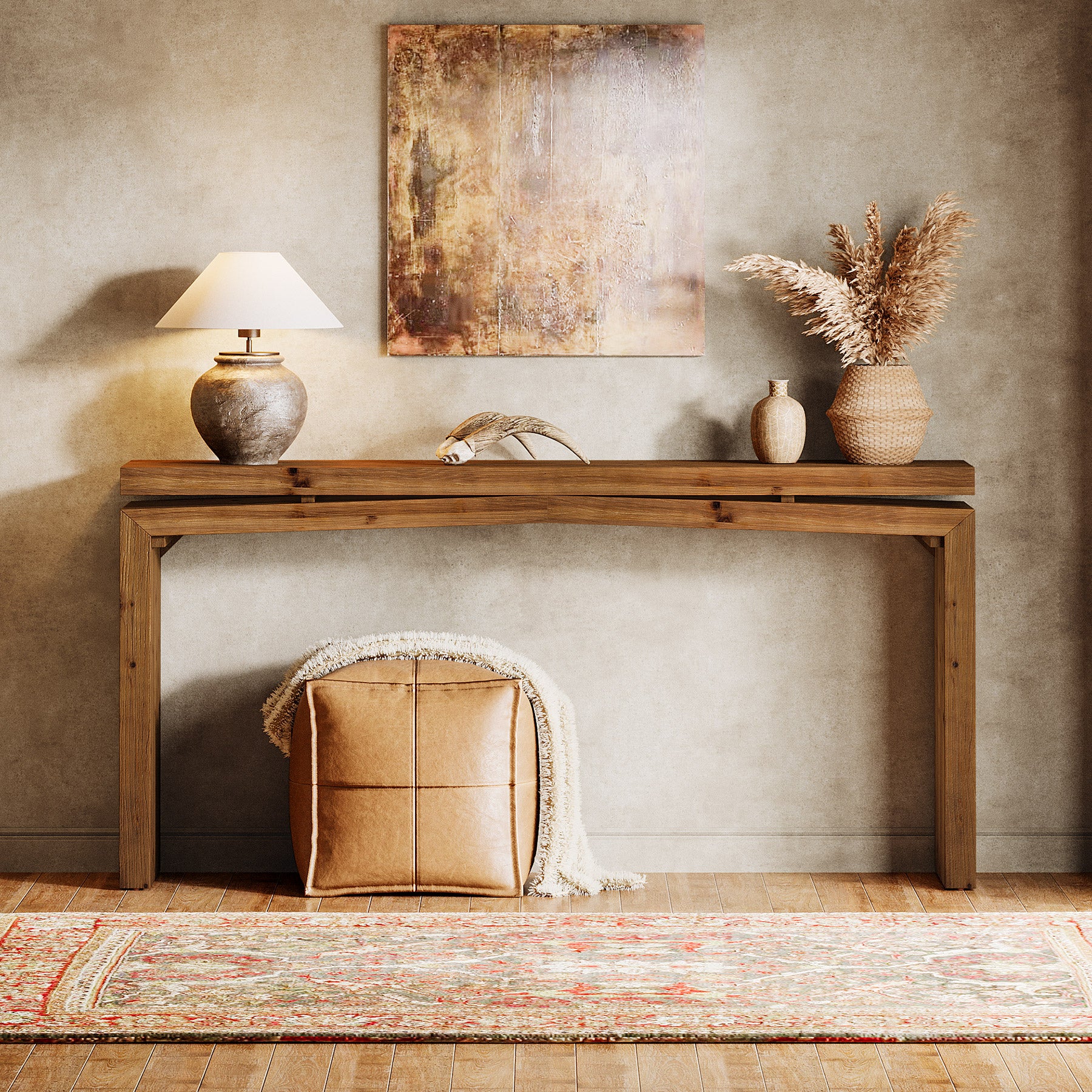 63-Inch Solid Wood Farmhouse Console Table, Long Sofa Table for Entryway