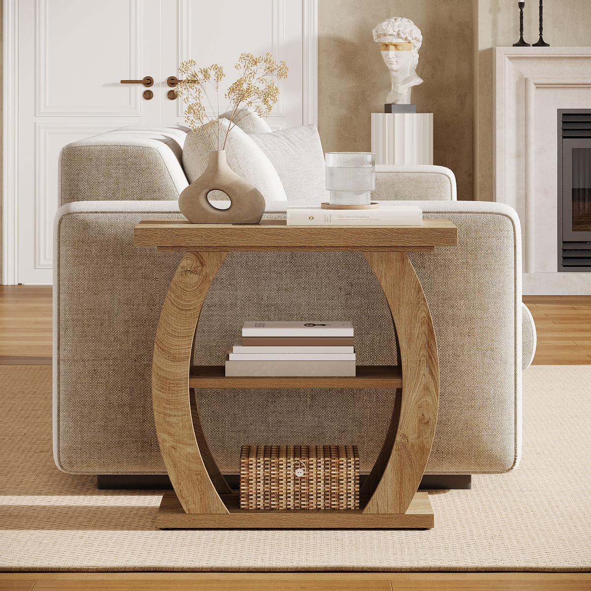24 Inch Narrow End Table with Storage, 3 Tier Farmhouse Side Table