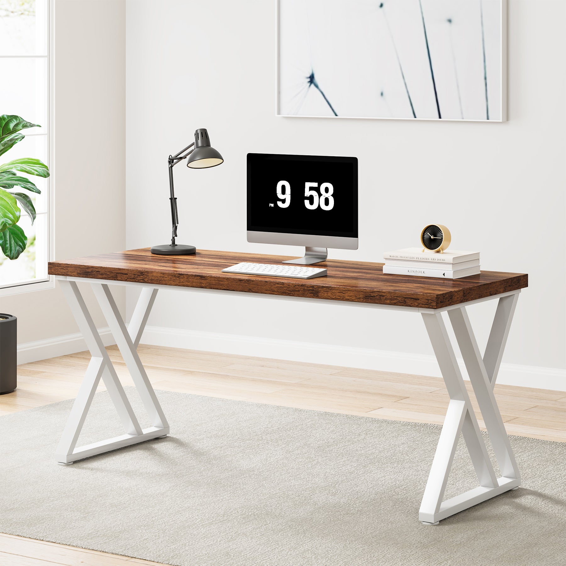Heavy-Duty Computer Desk, 55" Simple Study Desk Writing Table