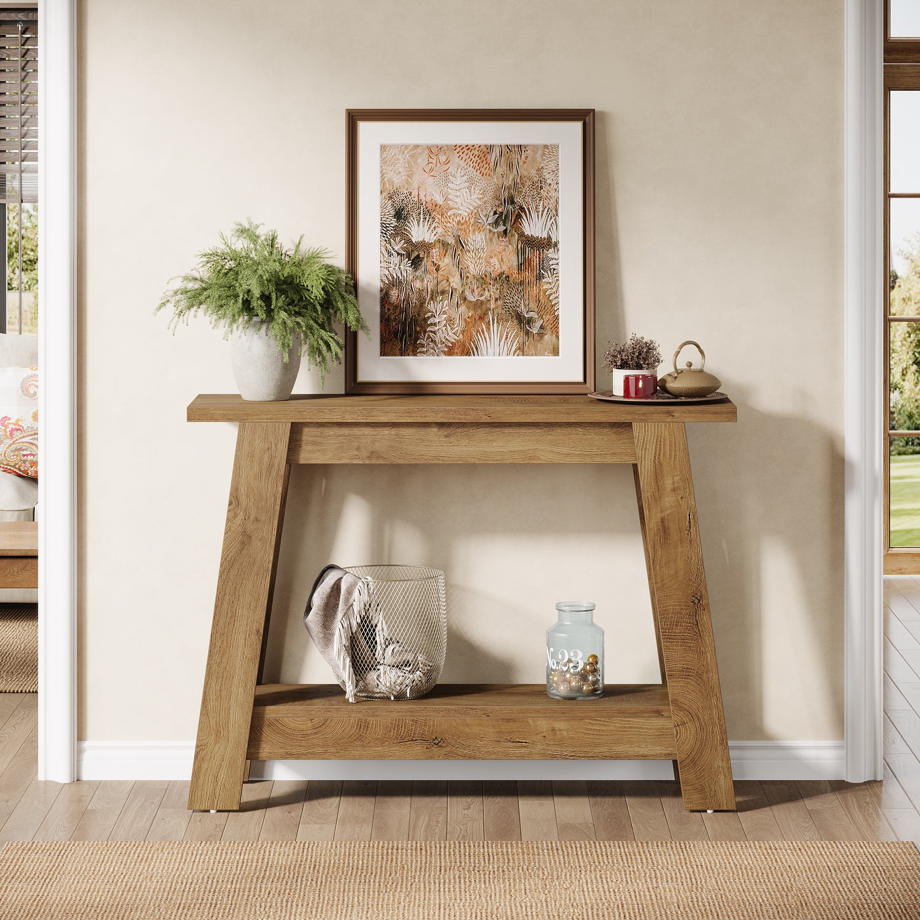 41.3" Rustic Farmhouse Console Table - 2-Tier Narrow Entryway Table with Storage