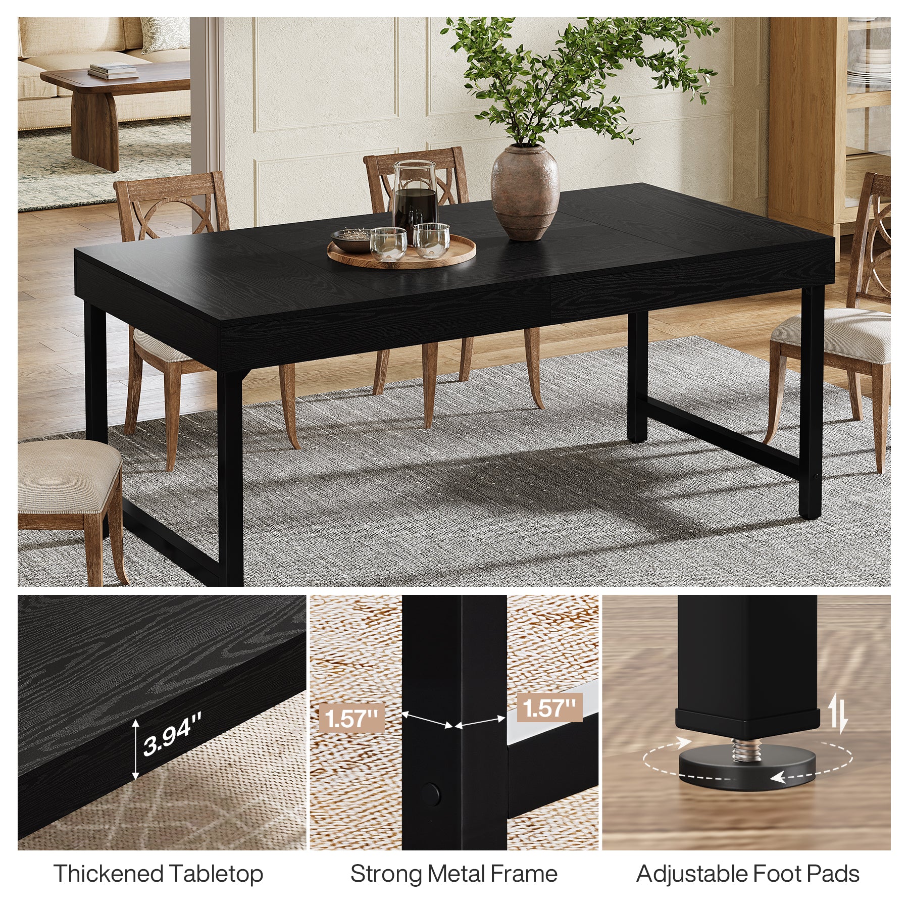 Tribesigns Industrial Farmhouse Dining Table, 55-Inch Rectangle with Heavy-Duty Metal Legs for 4-6 People