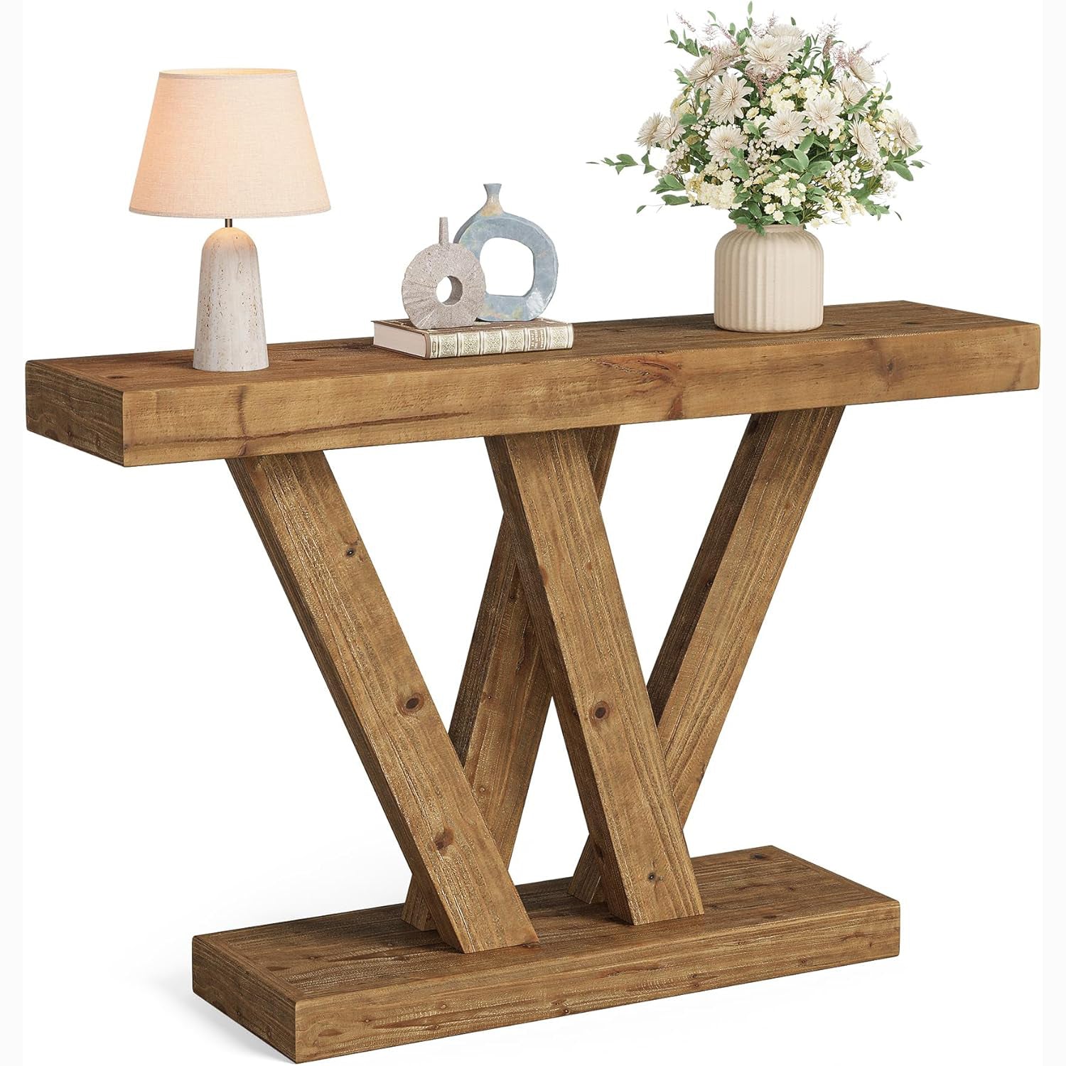 47" Solid Wood Console Table - Narrow Vintage Sofa Table for Entryway, Hallway & Living Room