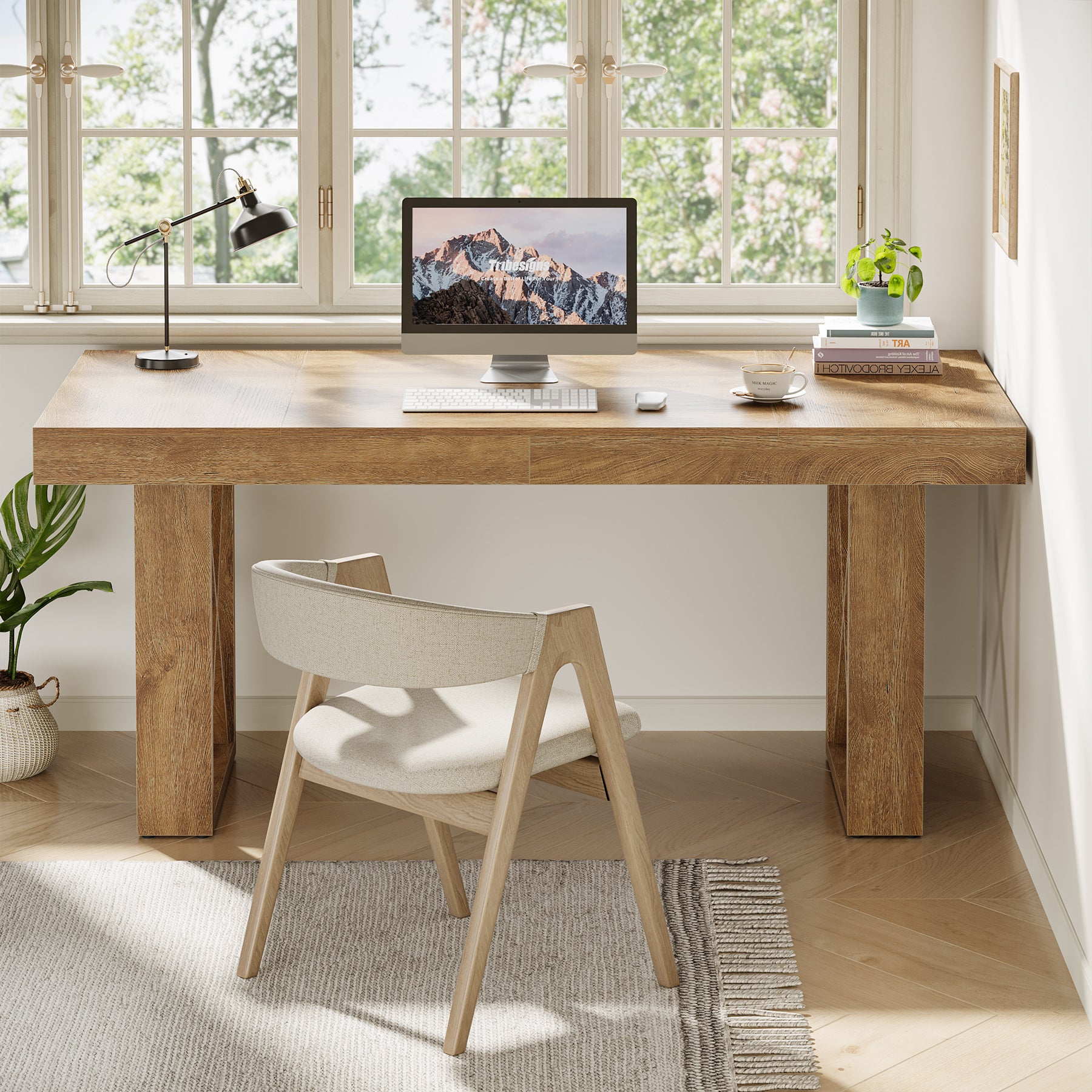 63 Inch Computer Desk with Thick Desktop, Writing Workstation for Home Office Study Room