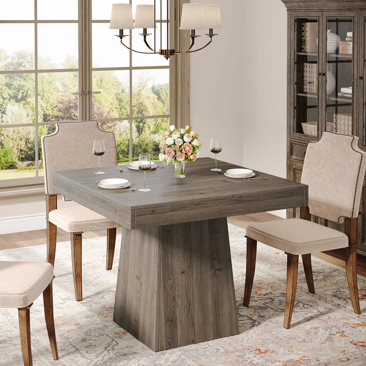Tribesigns 31.5-Inch Square Dining Table for 4 with Pedestal Base, Farmhouse Kitchen Table