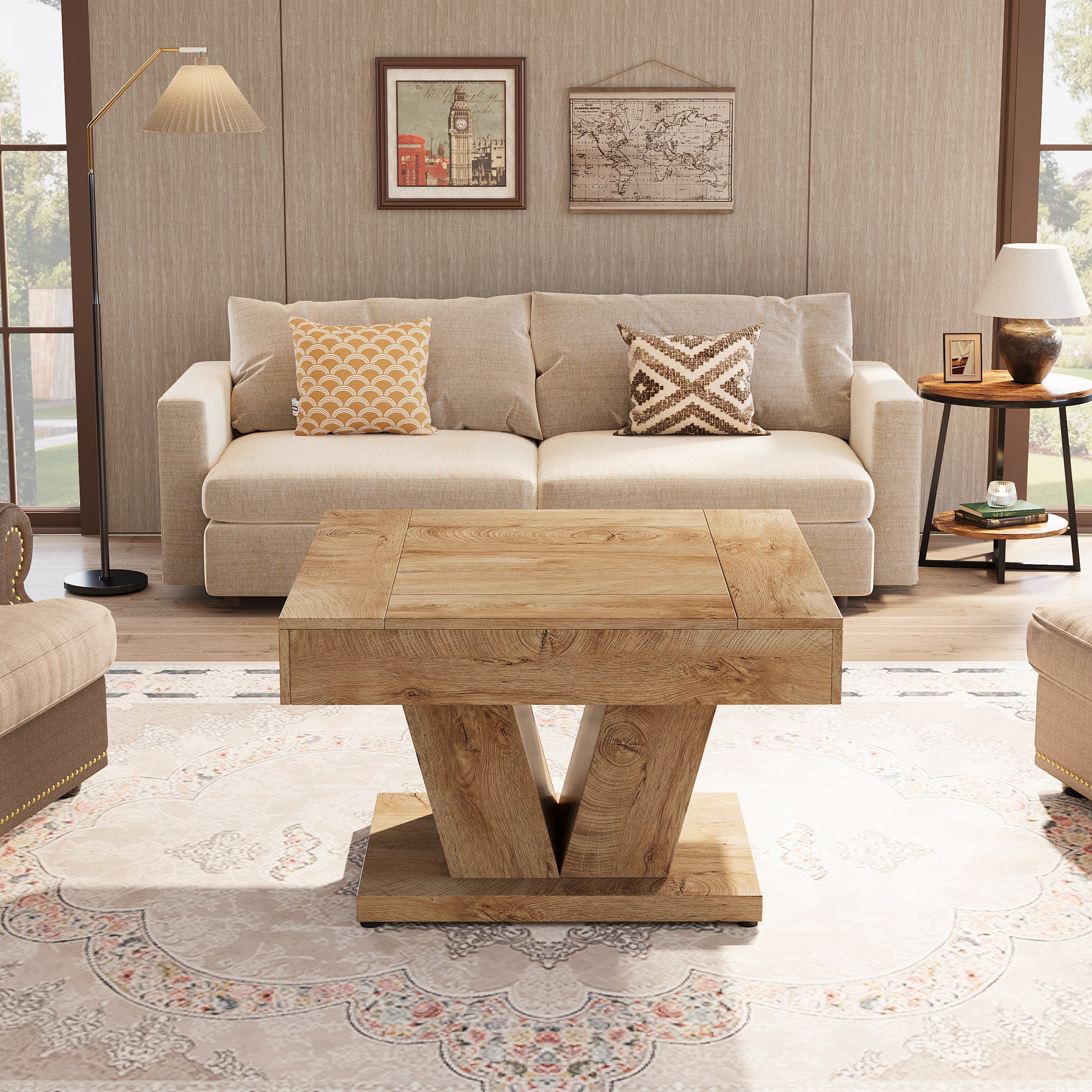 Wood Coffee Table, 31.5" Modern Center Table Cocktail Tea Table