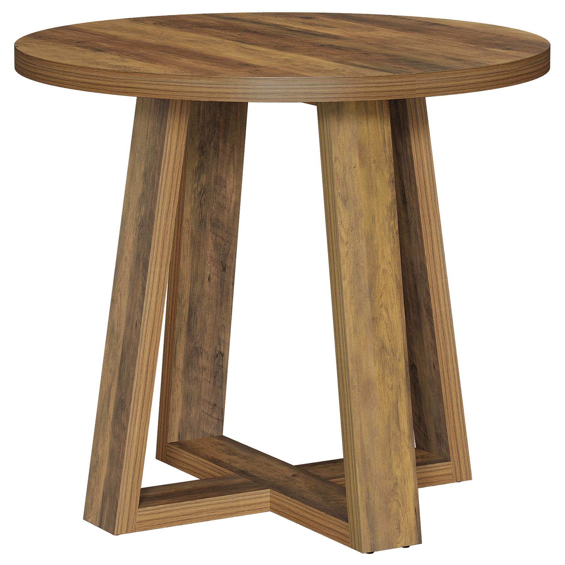 31.5" Round Farmhouse Conference Table - Wooden Meeting Desk for Small Spaces, Rustic Brown