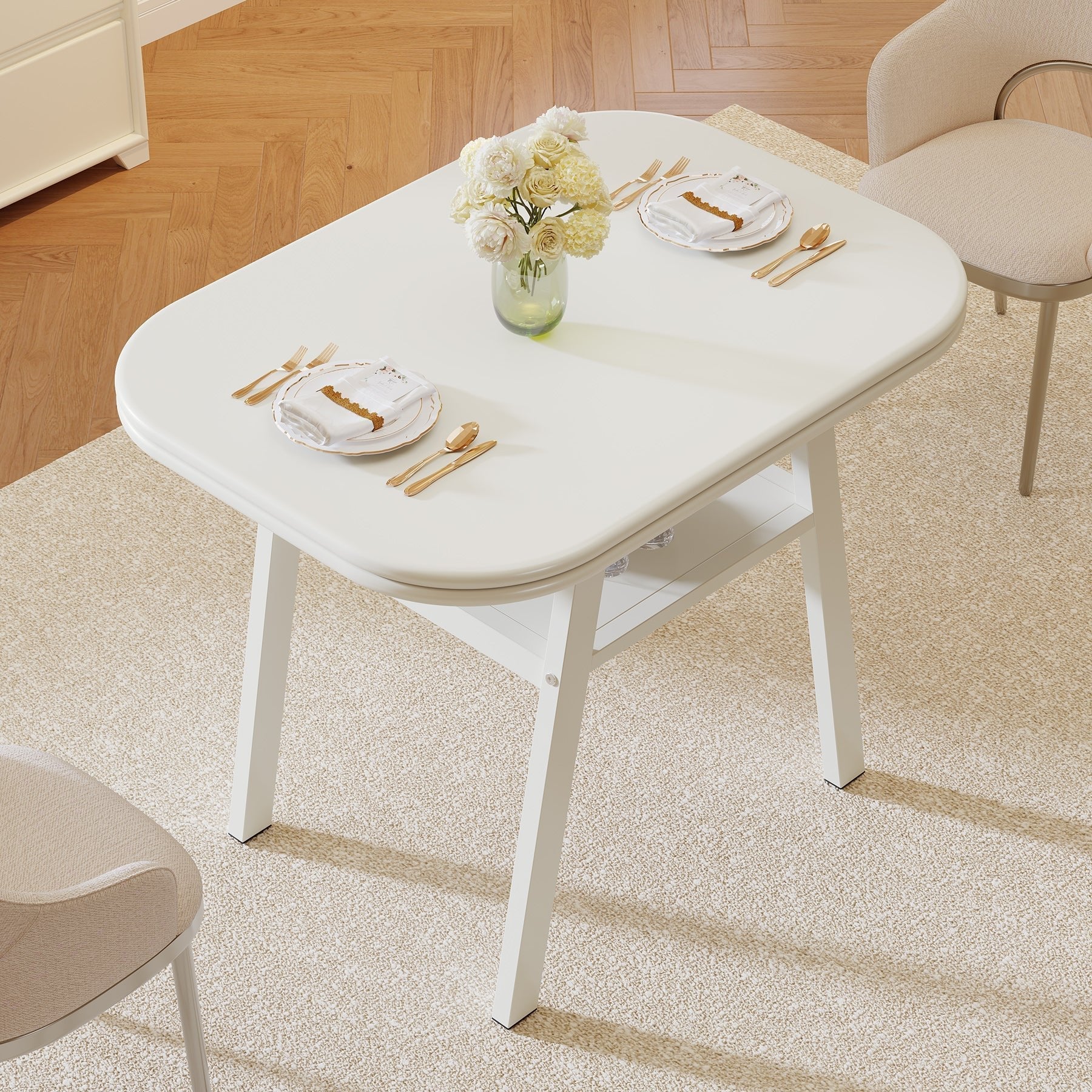 31.5" Dining Table, Small Modern Kitchen Table with Storage Shelf for 2-4 People