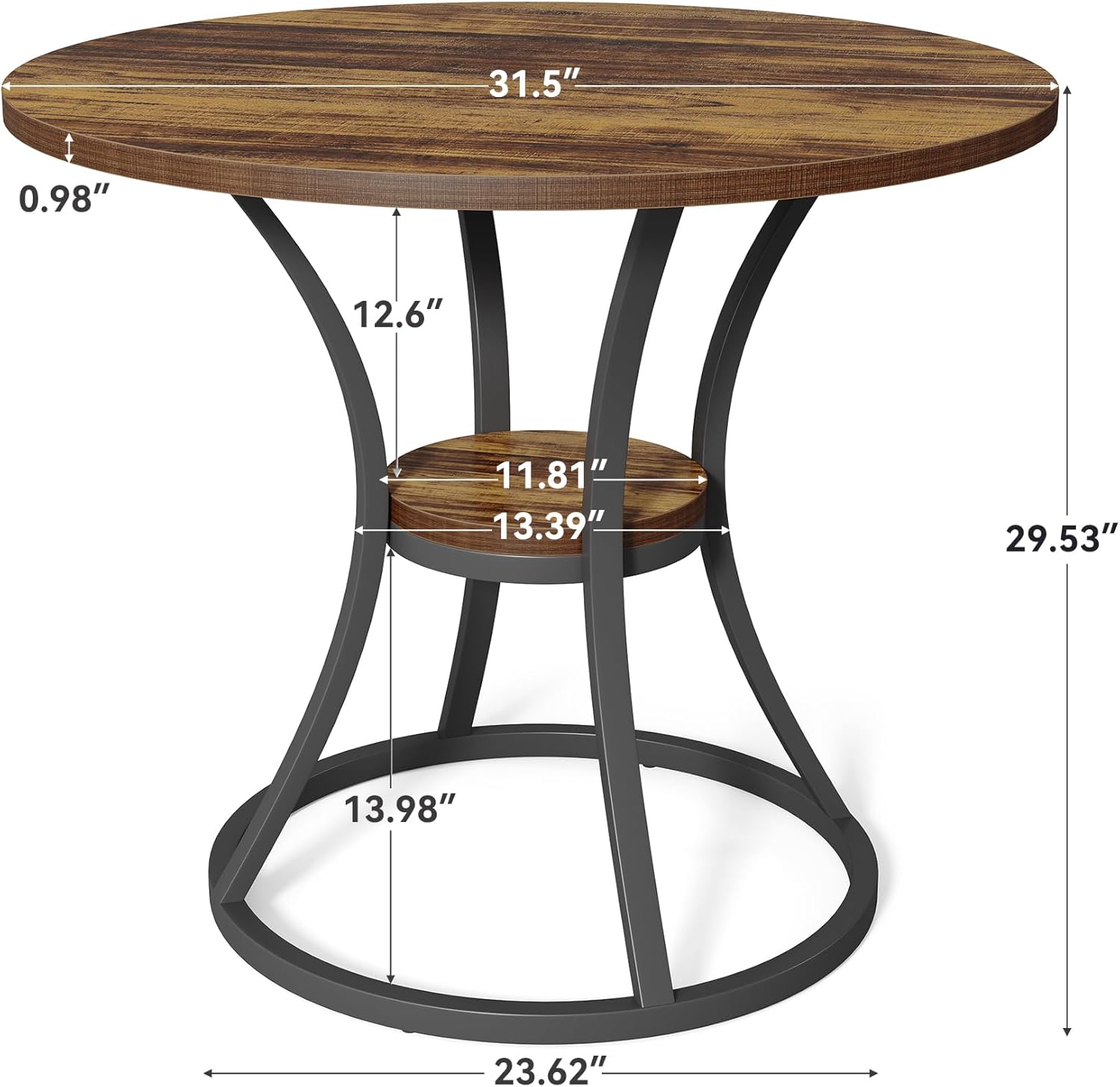31.5" Round Farmhouse Table - Dining Table w/Metal Base for 2-4
