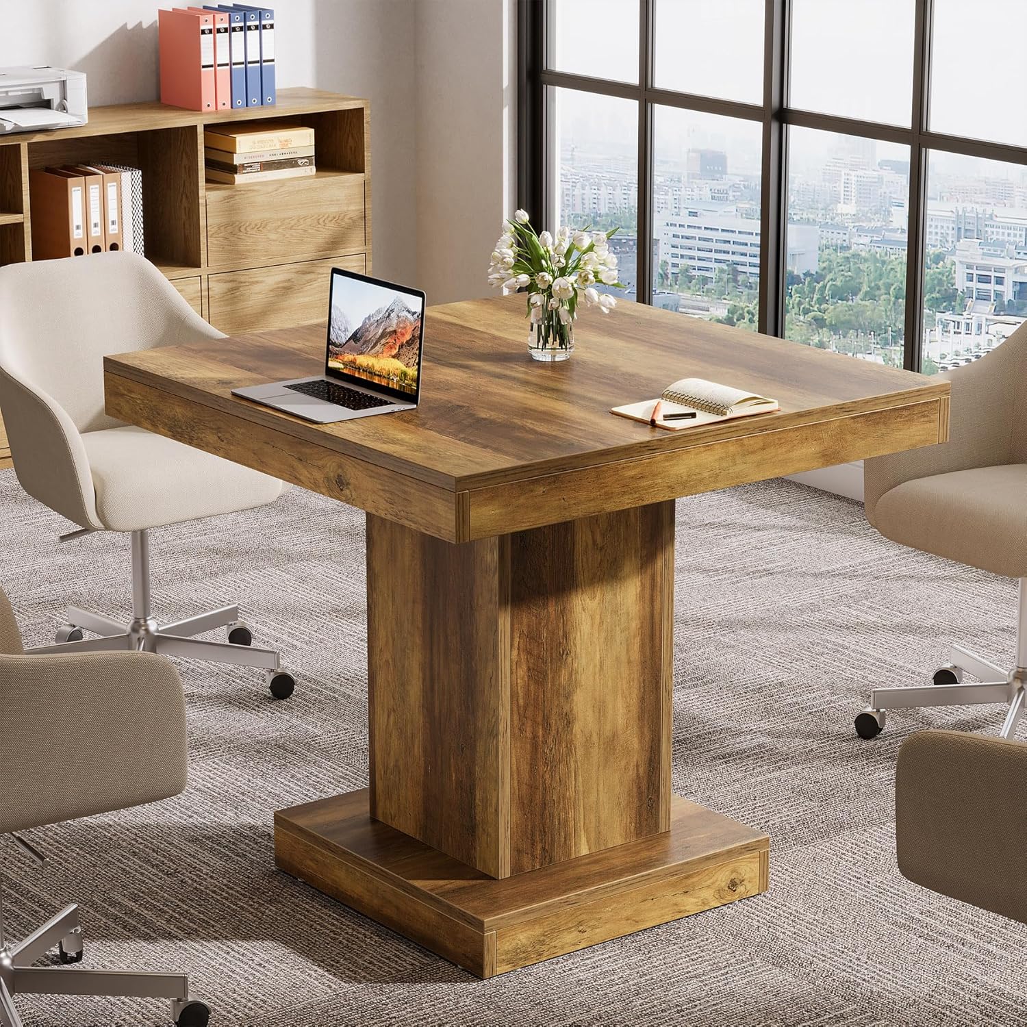 31.5" Square Conference Table - 4-Person Meeting Table w/Pedestal Base