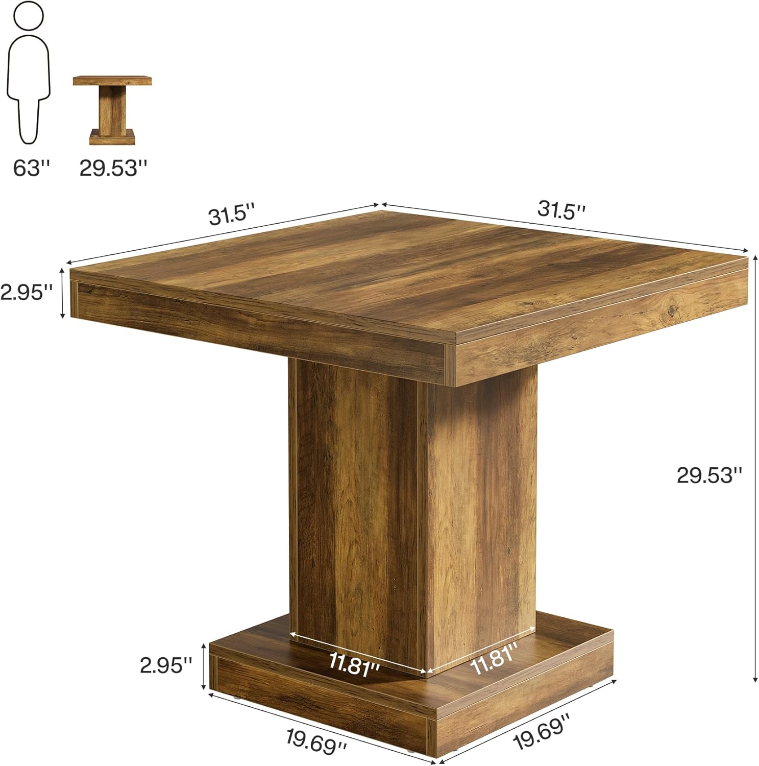 31.5" Square Conference Table - 4-Person Meeting Table w/Pedestal Base