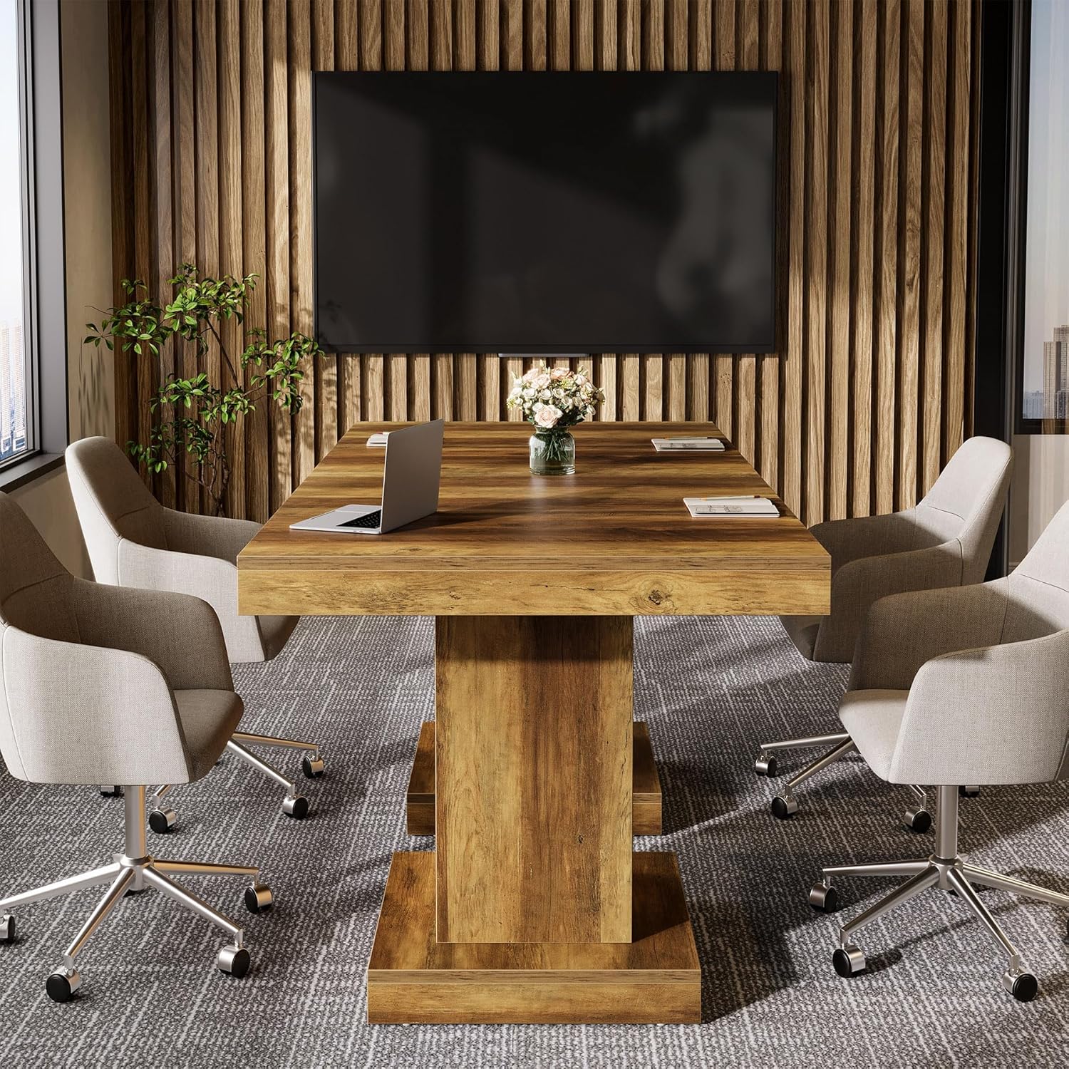 31.5" Square Conference Table - 4-Person Meeting Table w/Pedestal Base