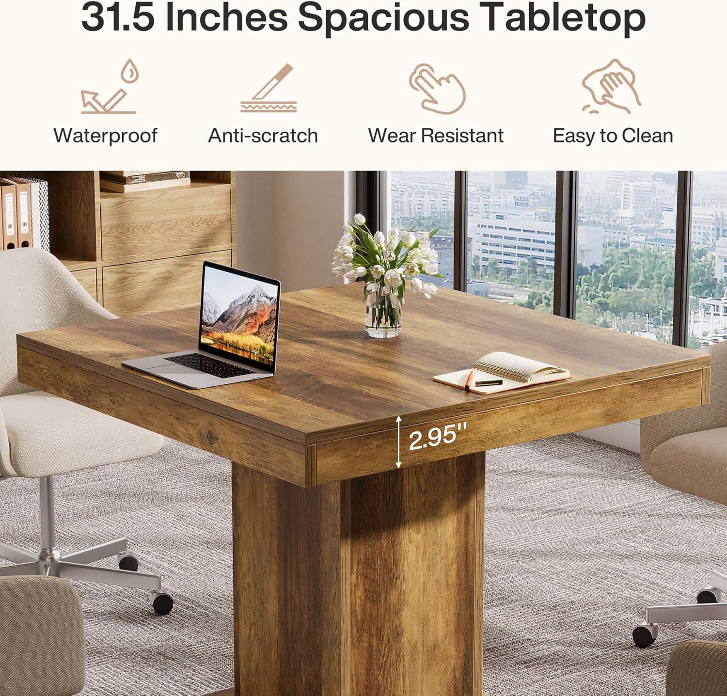 31.5" Square Conference Table - 4-Person Meeting Table w/Pedestal Base