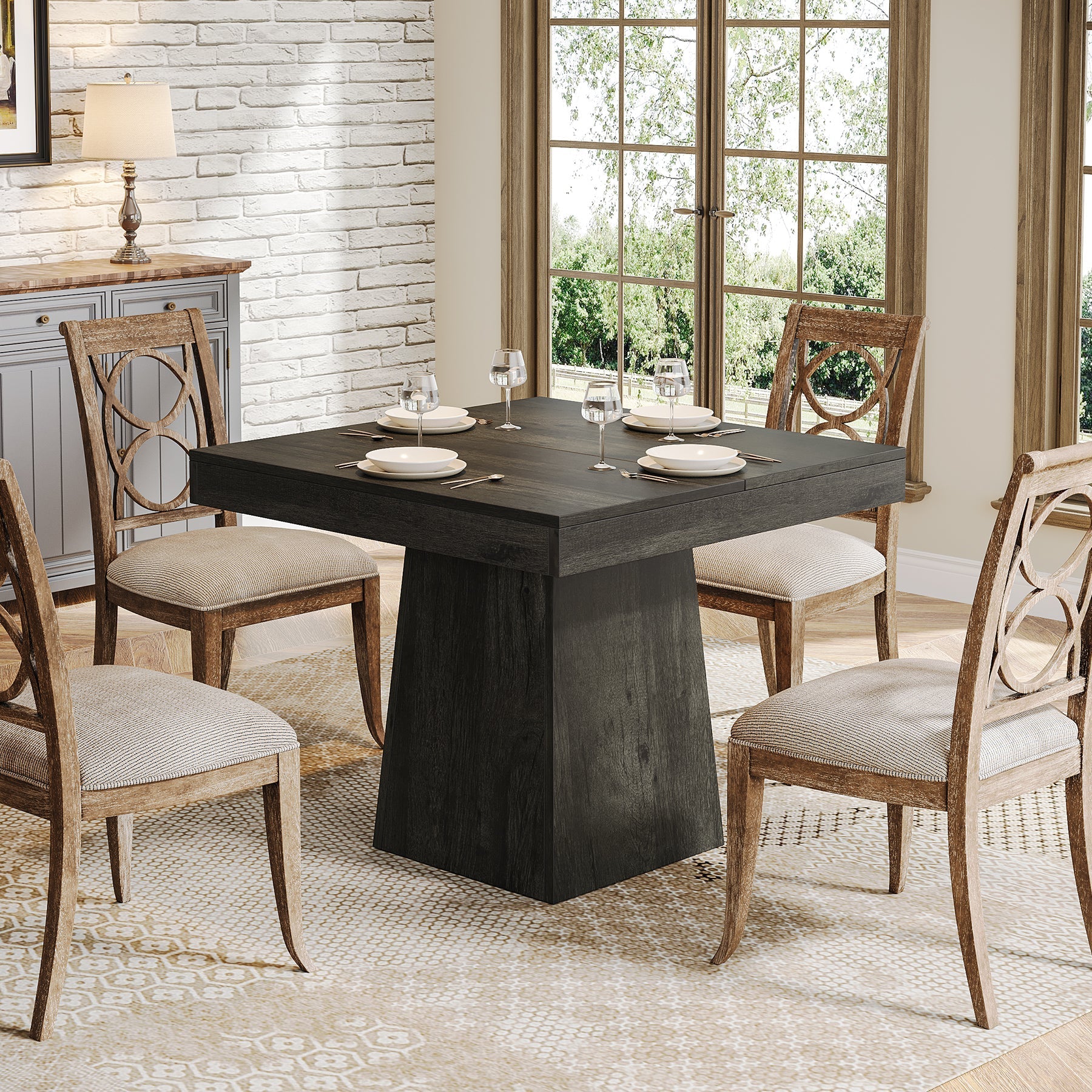 Tribesigns 31.5-Inch Square Dining Table for 4 with Pedestal Base, Farmhouse Kitchen Table
