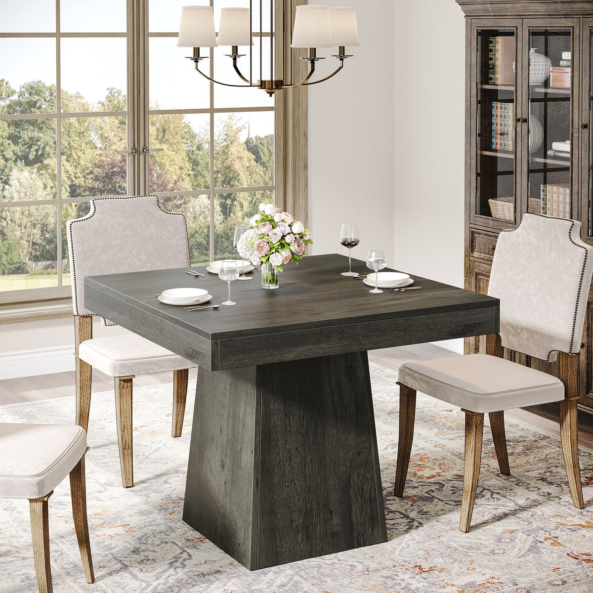 Tribesigns 31.5-Inch Square Dining Table for 4 with Pedestal Base, Farmhouse Kitchen Table