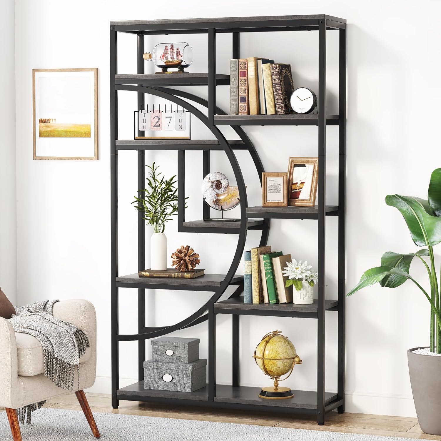 37.4 Inch 5-Tier Industrial Bookshelf for Living Room, Bedroom, Home Office