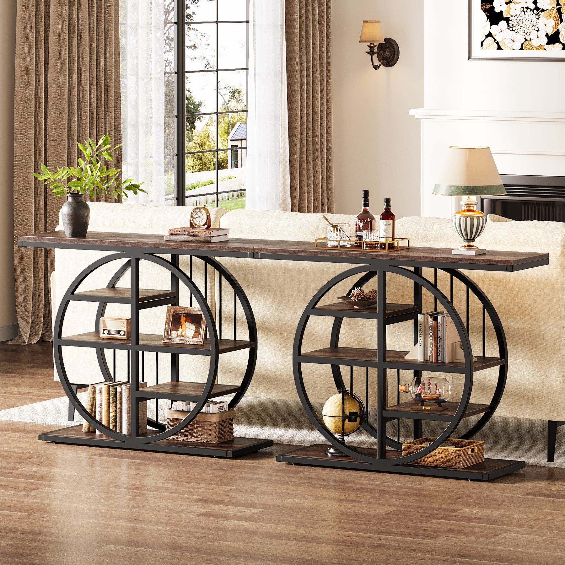 39" Console Table, 5-Tier Entryway Table Sofa Table with Circle Base