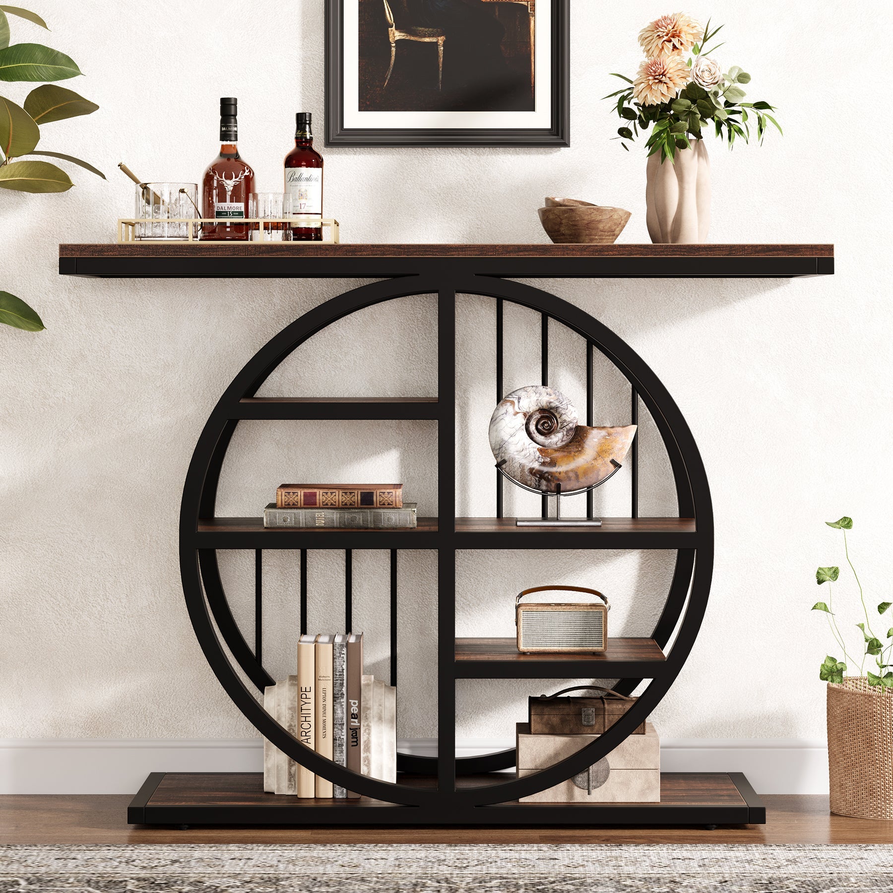 39" Console Table, 5-Tier Entryway Table Sofa Table with Circle Base