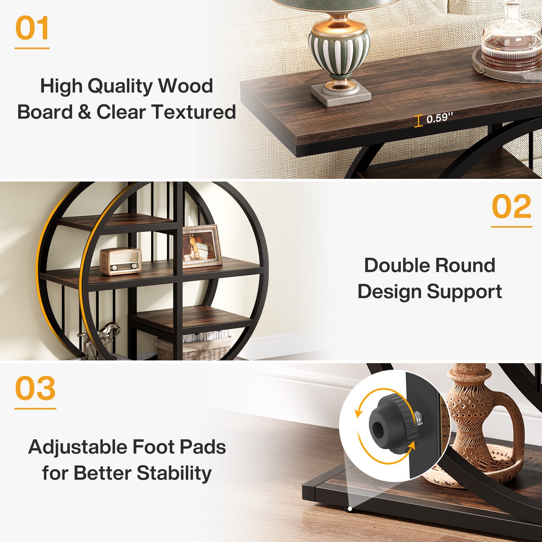 39" Console Table, 5-Tier Entryway Table Sofa Table with Circle Base
