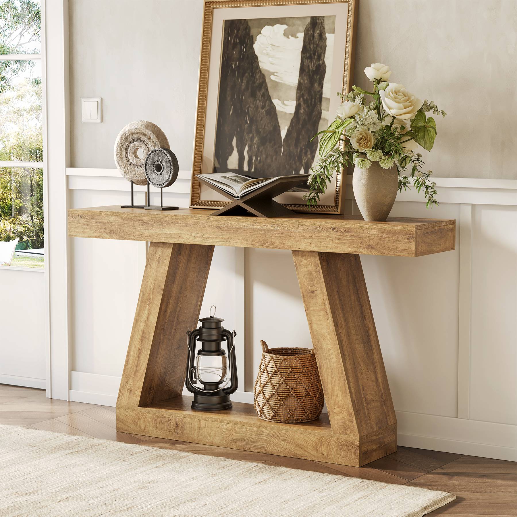 Farmhouse Console Table, 55" Sofa Table with Storage