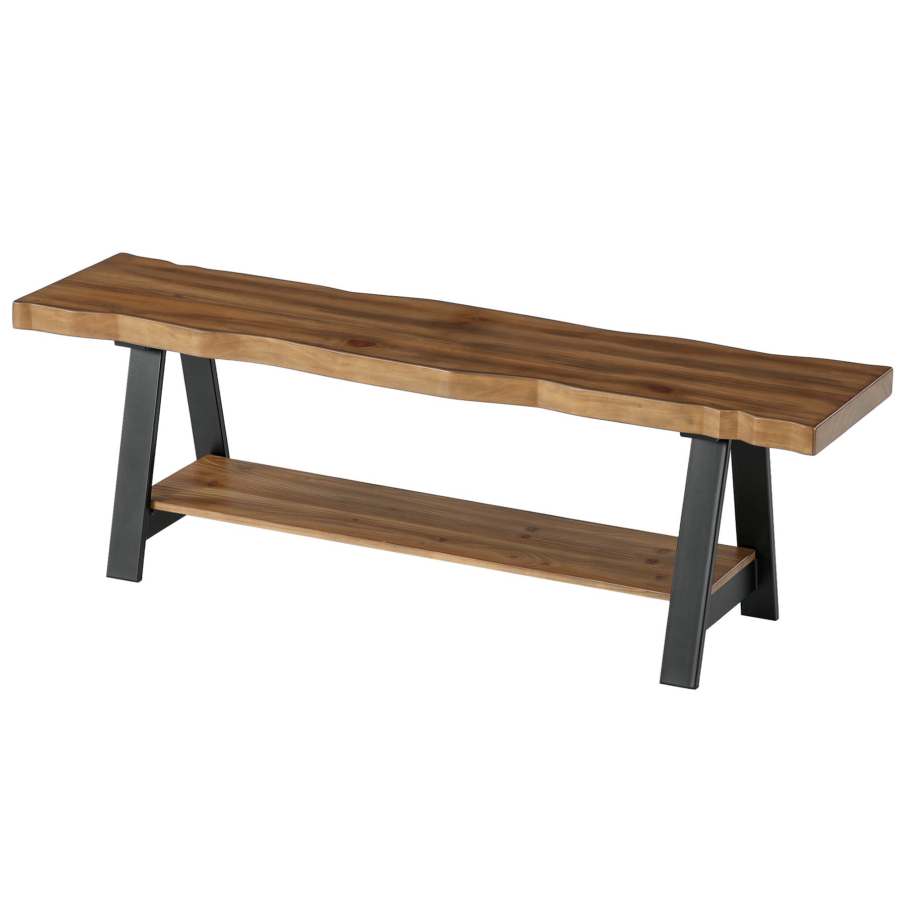 55" Solid Wood Dining Bench with Live Edge & Metal Frame, Kitchen & Dining Room