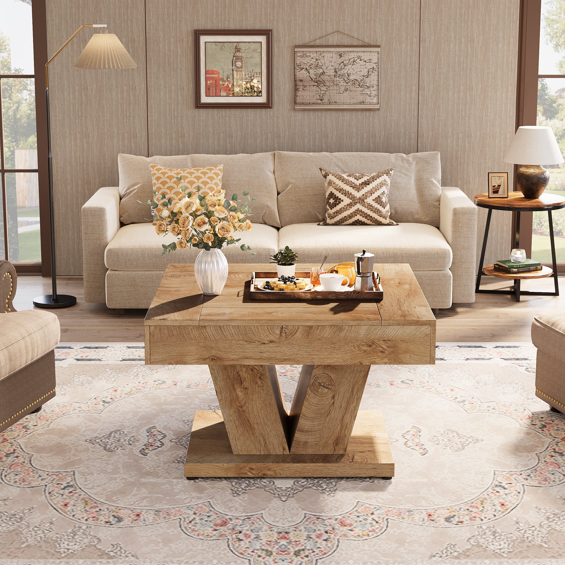 Wood Coffee Table, 31.5" Modern Center Table Cocktail Tea Table