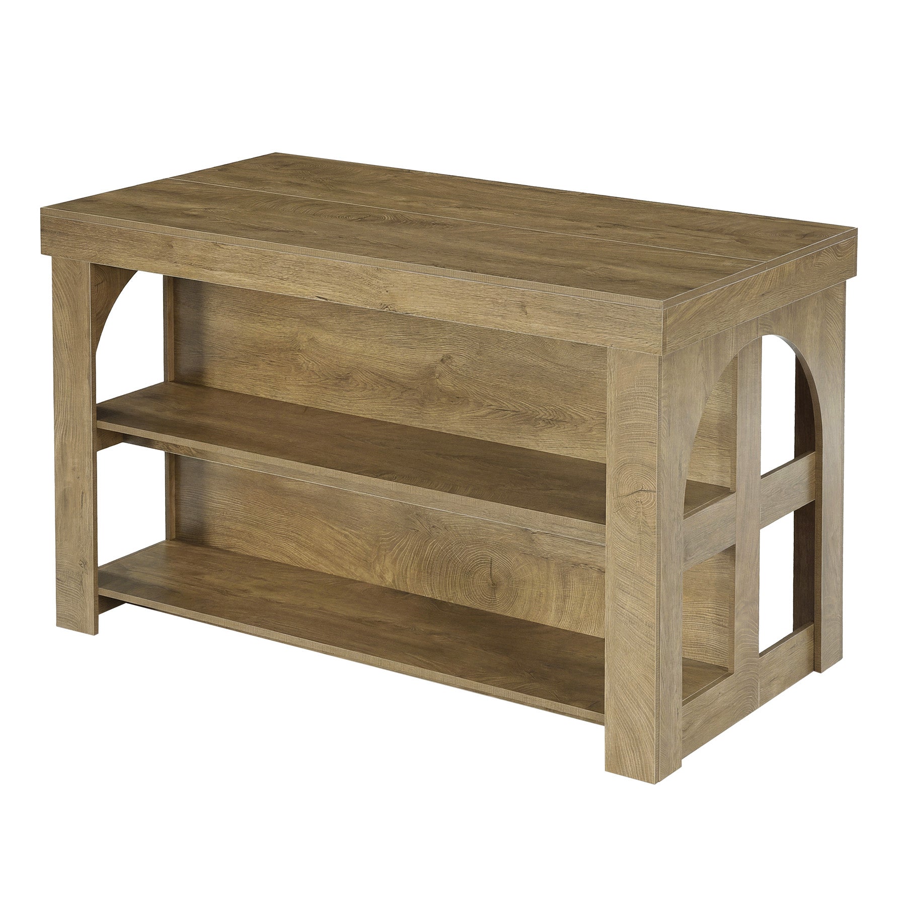 Tribesigns Solid Wood Kitchen Island Table with Storage Shelves, Farmhouse Counter Height Island