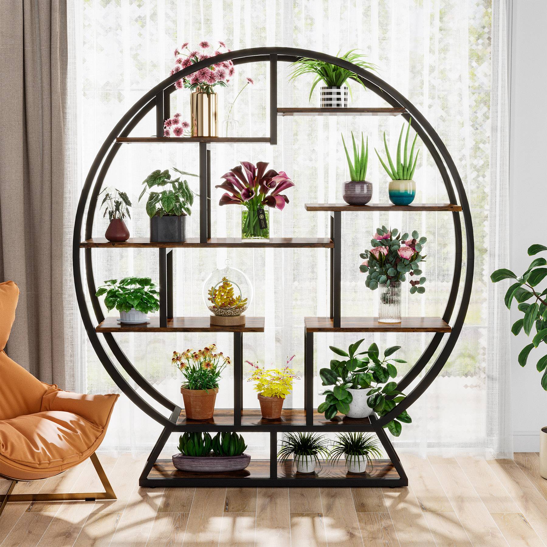 Plant Stand, 63" Round Flower Pot Plant Rack with 8 Shelves Tribesigns