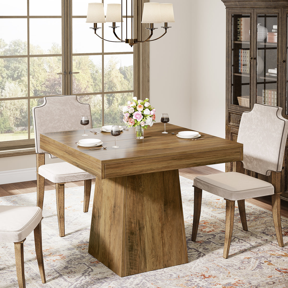 Tribesigns 31.5-Inch Square Dining Table for 4 with Pedestal Base, Farmhouse Kitchen Table