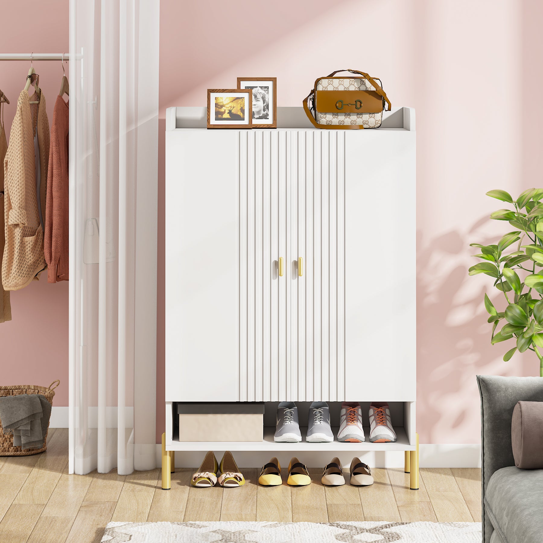 Tribesigns Slim 6-Tier Shoe Cabinet, Freestanding White Organizer with Doors for Entryway