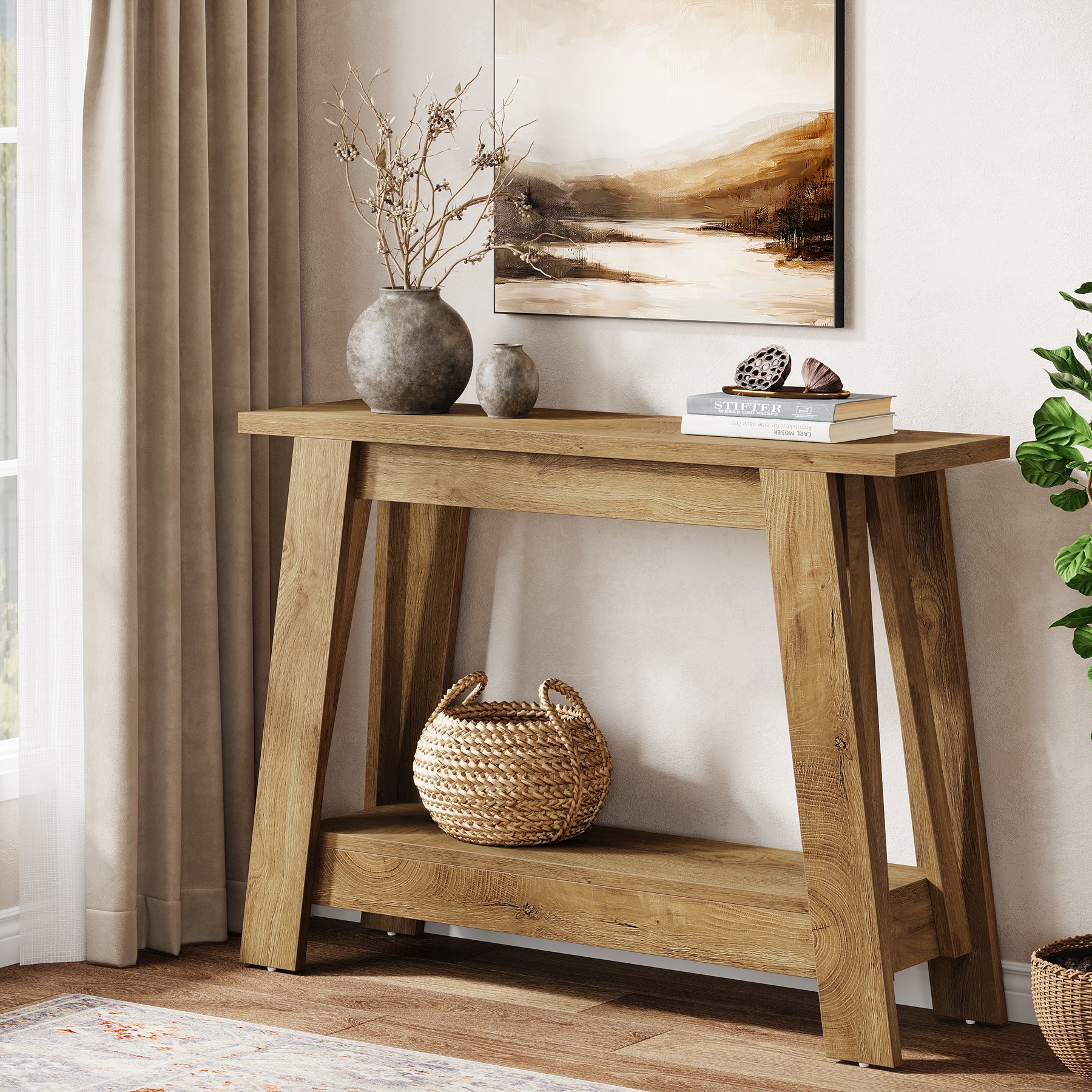 41.3" Rustic Farmhouse Console Table - 2-Tier Narrow Entryway Table with Storage