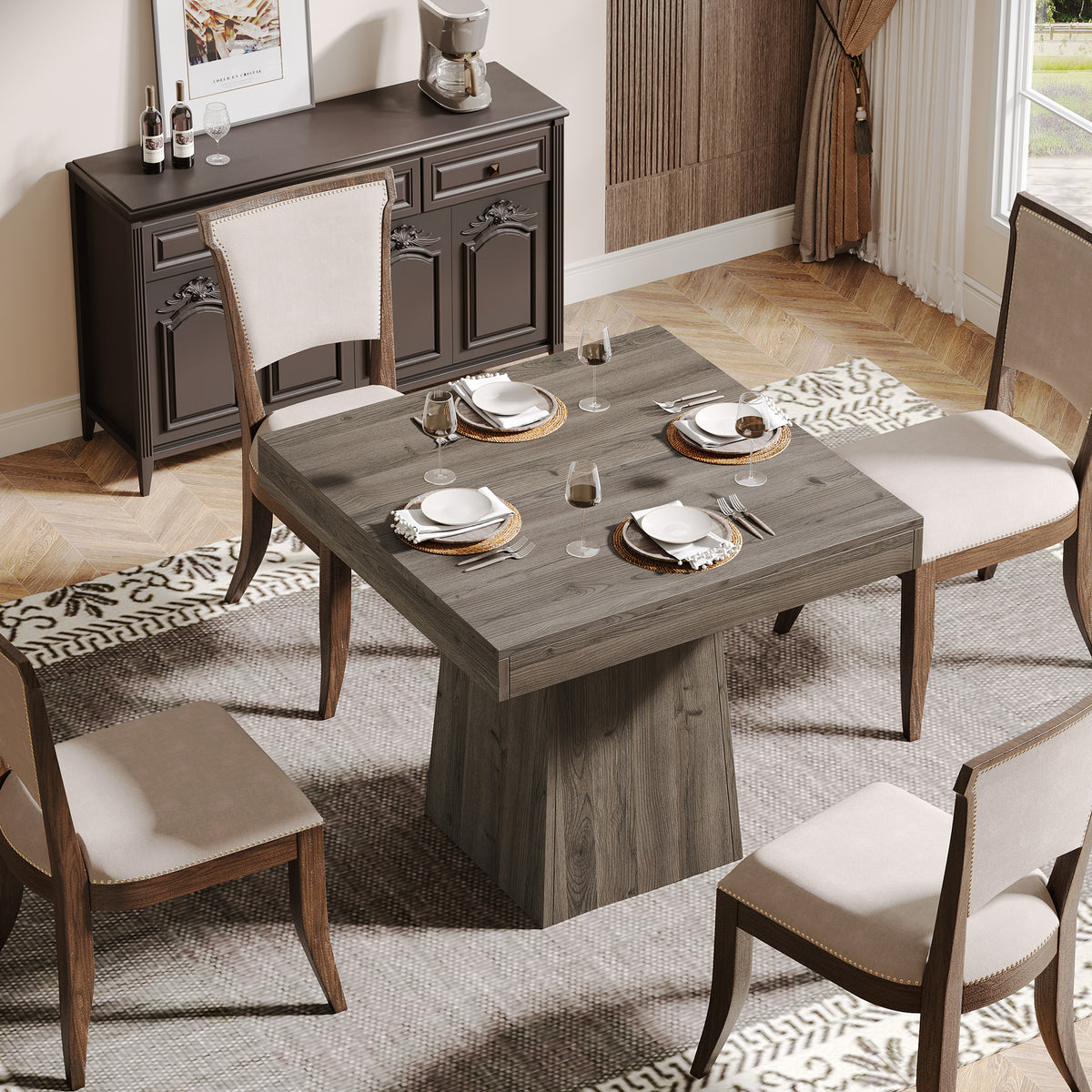 Tribesigns 31.5-Inch Square Dining Table for 4 with Pedestal Base, Farmhouse Kitchen Table