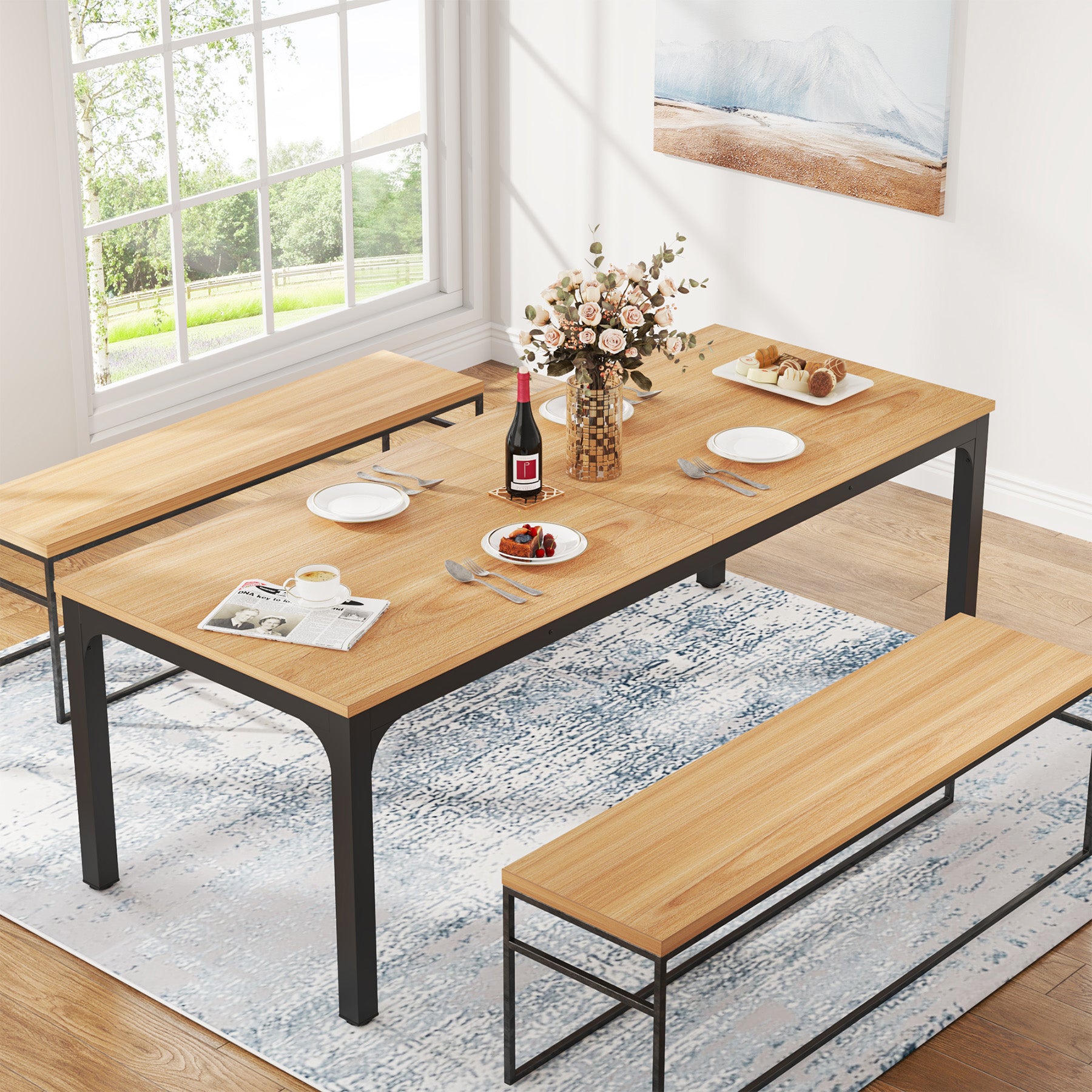 Rectangular Dining Table, 78 inch Long Kitchen Table for 6-8 People