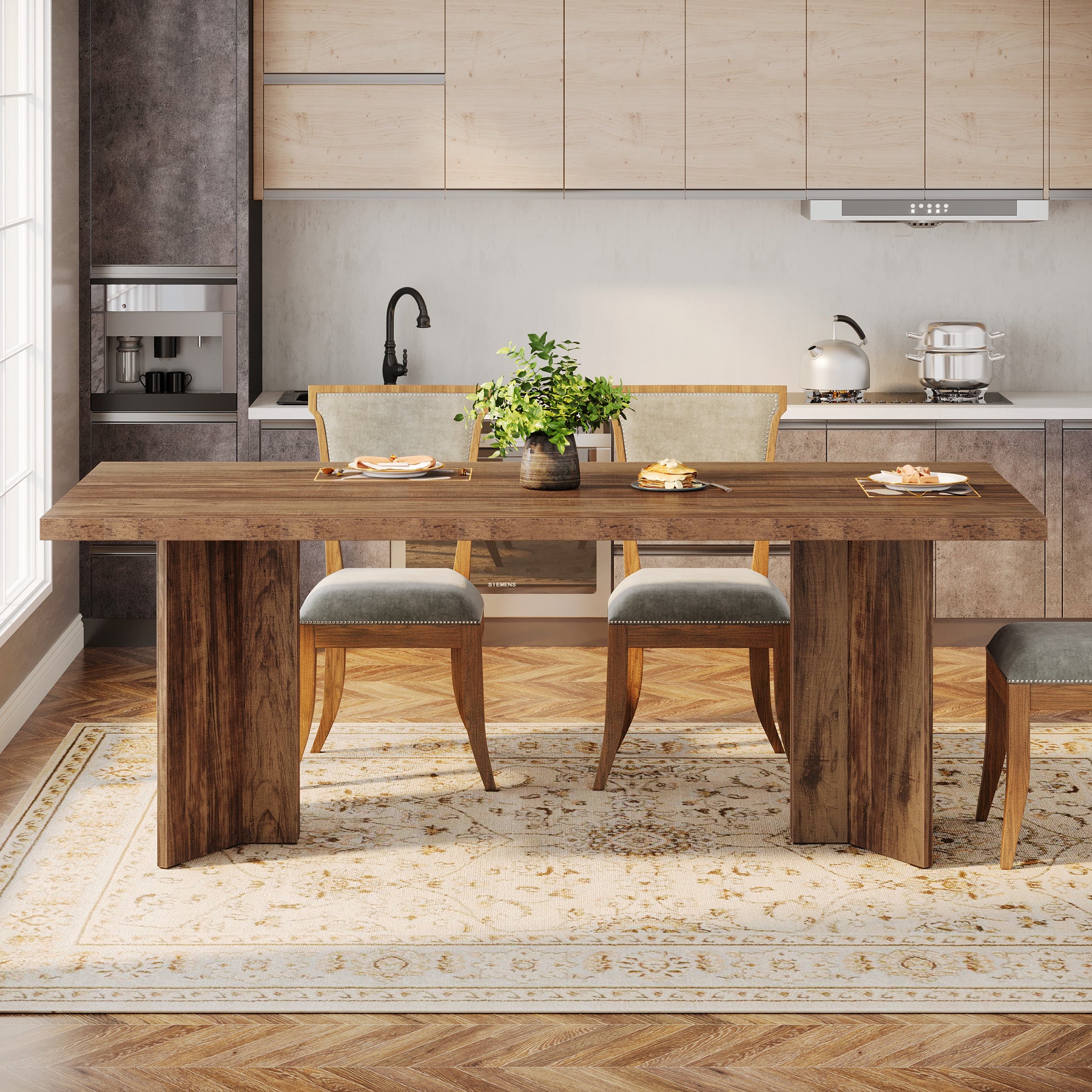 63" Farmhouse Dining Table, Kitchen Table with Large Tabletop for 4-6