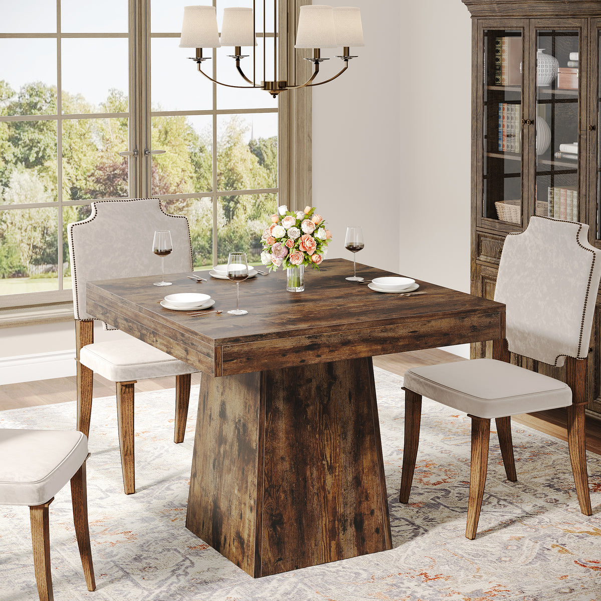 Tribesigns 31.5-Inch Square Dining Table for 4 with Pedestal Base, Farmhouse Kitchen Table