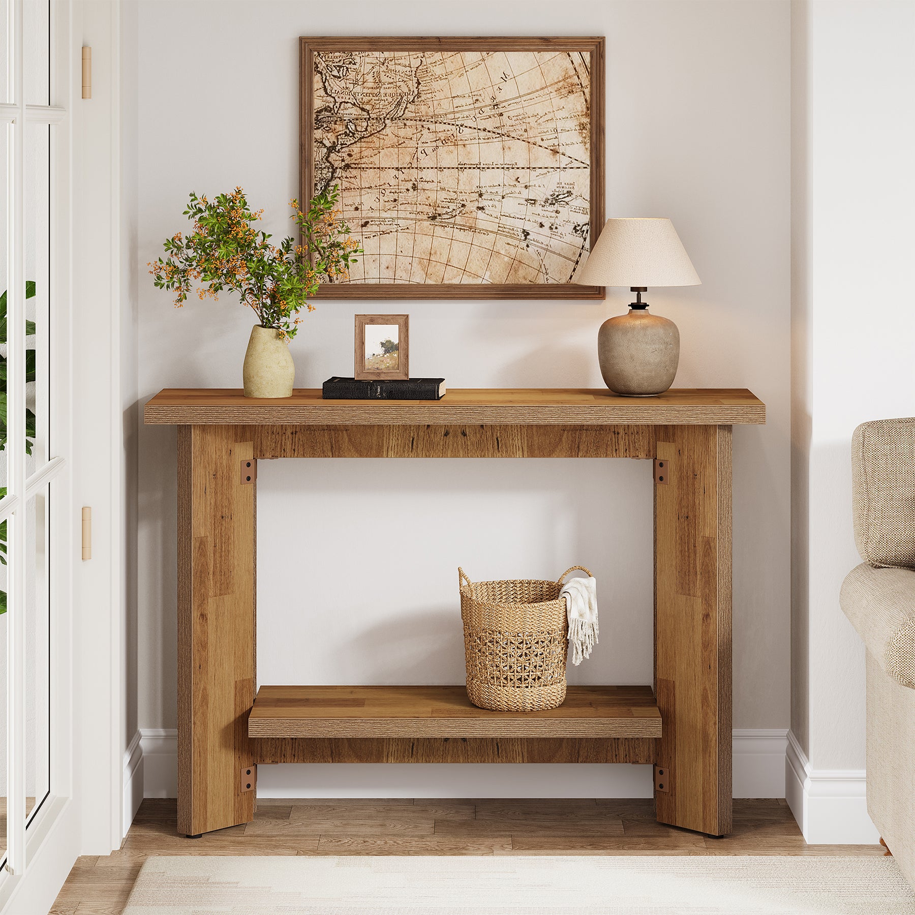 41" Rustic Console Sofa Table, Two-Tier Wooden Entryway Table with Storage Shelf for Hallway and Foyer