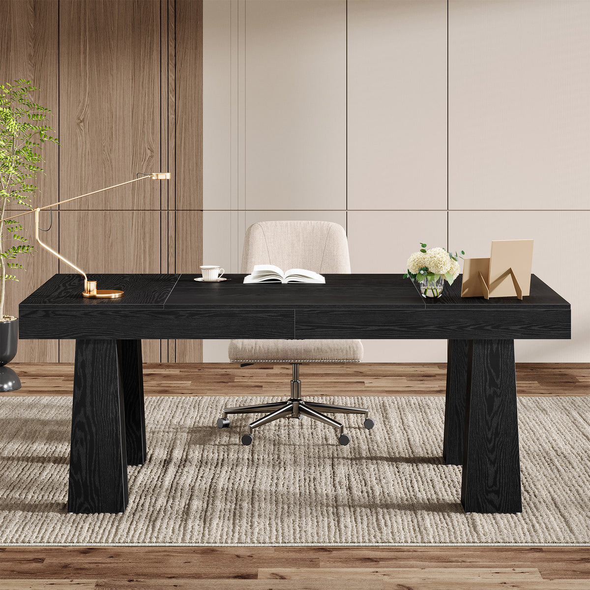 Tribesigns 63 Inch Executive Desk with Tapered Legs, Modern Computer Desk for Home Office